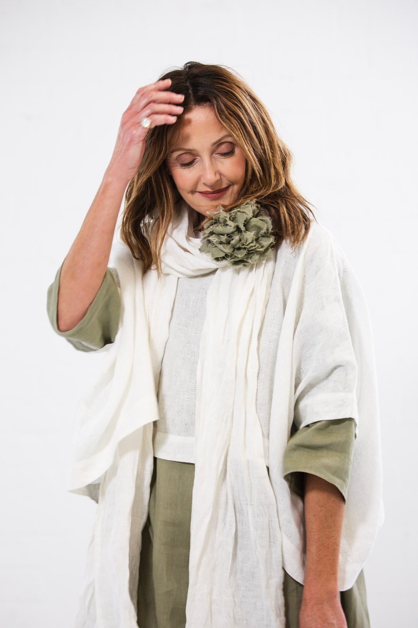 Fabric Flower Brooch | Silver Sage