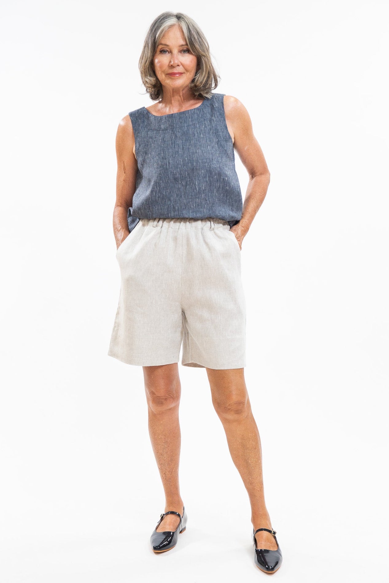 Ellis Shell Top | Navy Pinstripe FINAL SALE