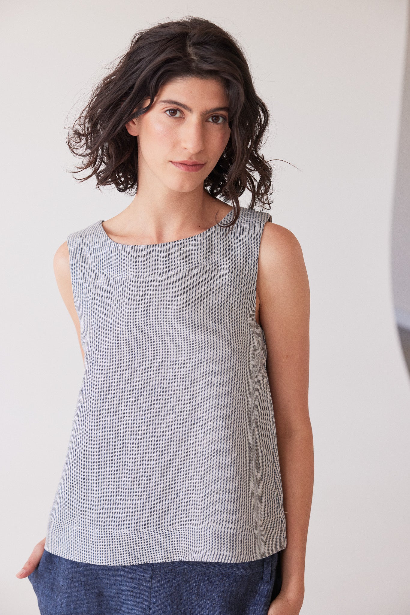 Ellis Shell Top | Chambray Stripe