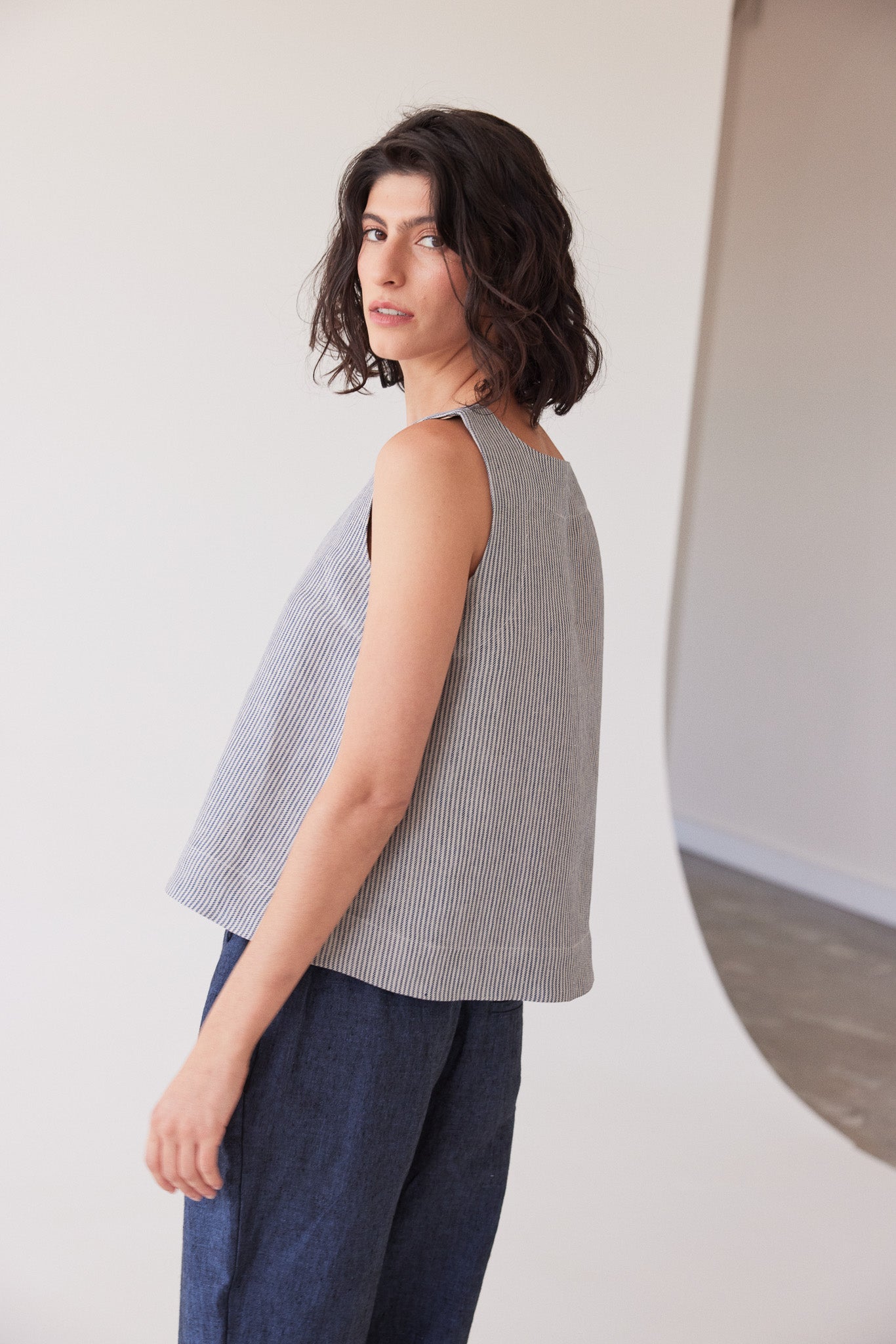 Ellis Shell Top | Chambray Stripe