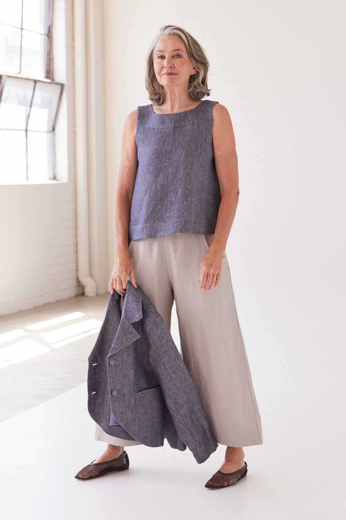 Ellis Shell Top | Dusty Denim Linen