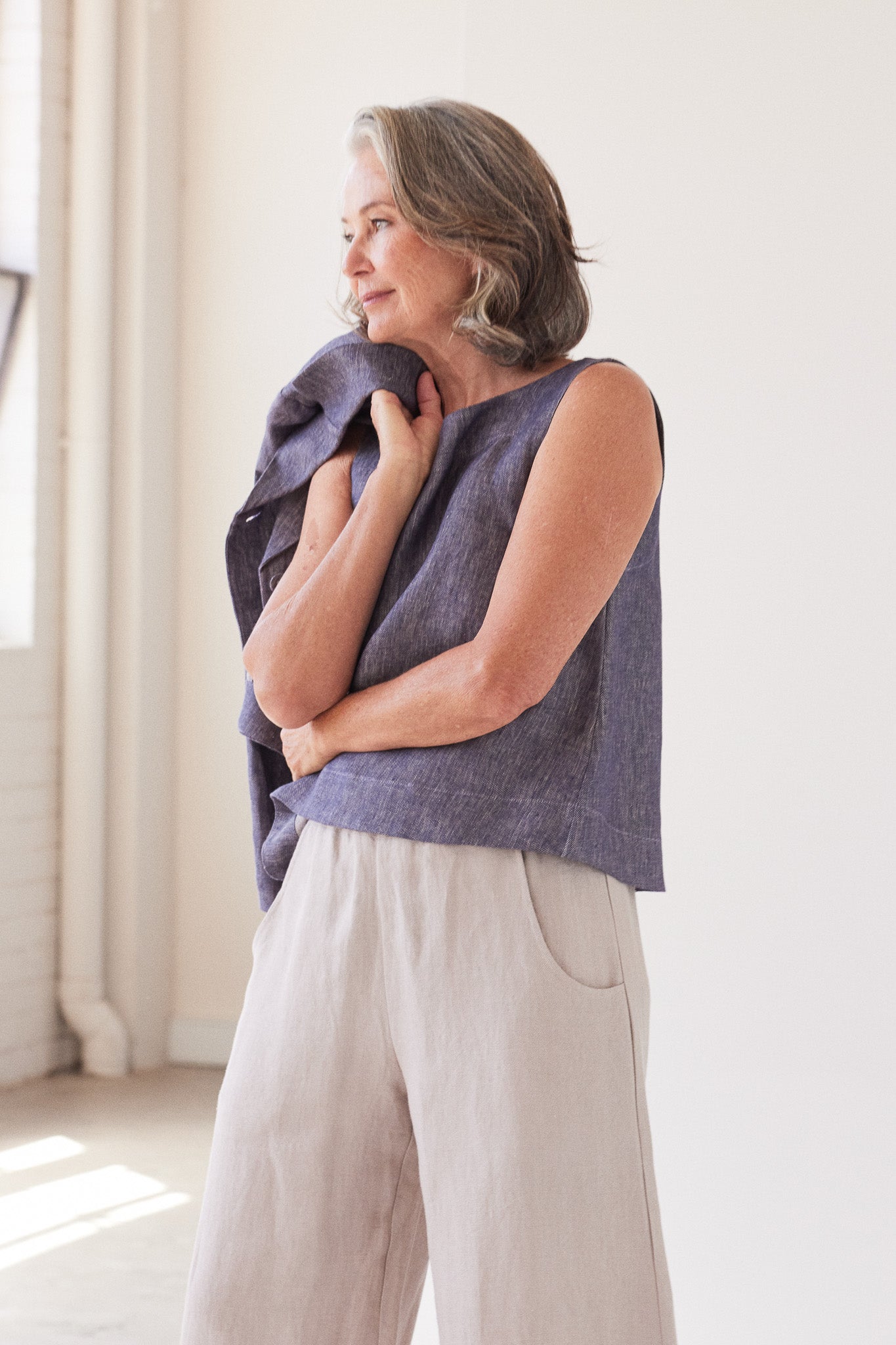Ellis Shell Top | Dusty Denim Linen
