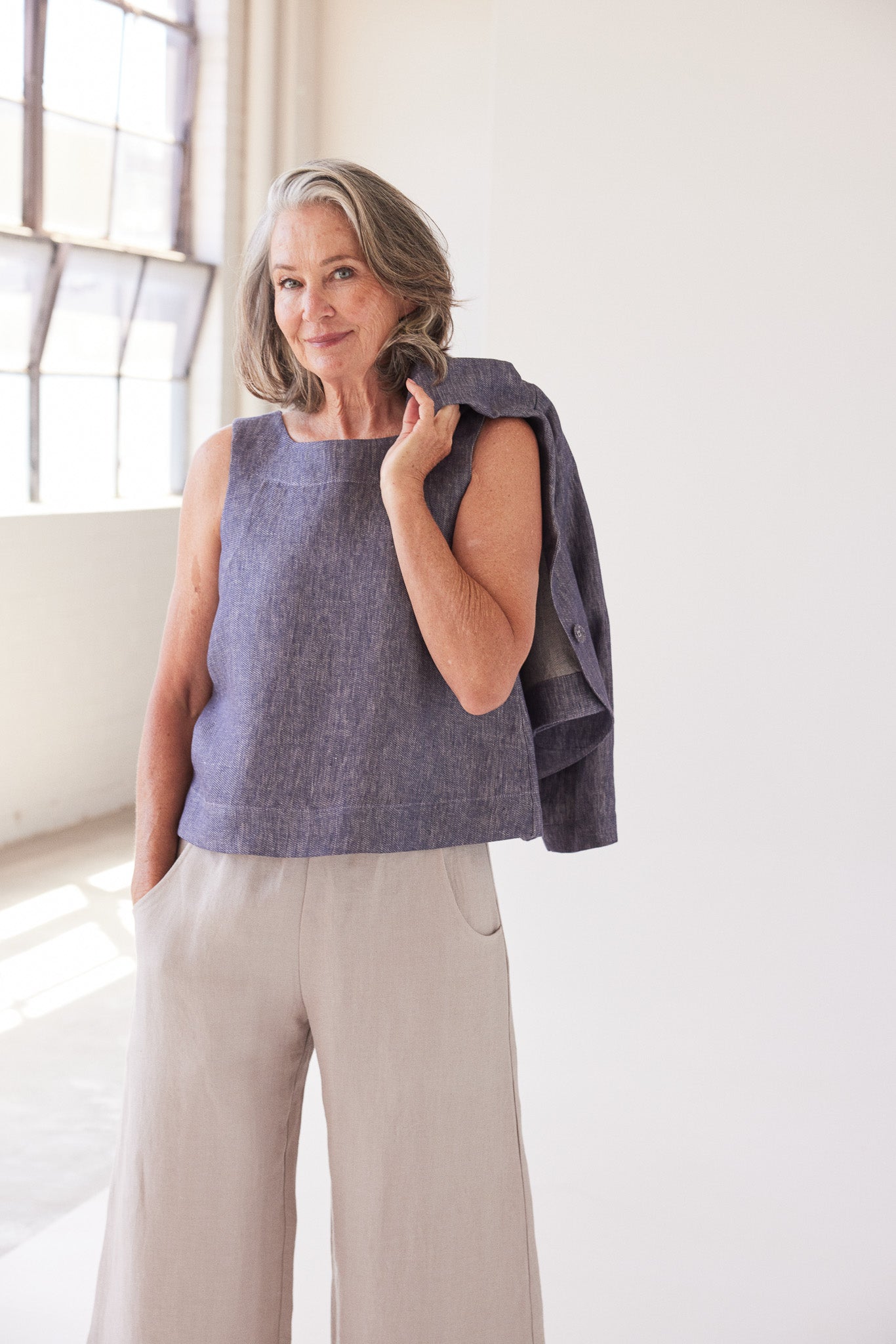 Ellis Shell Top | Dusty Denim Linen