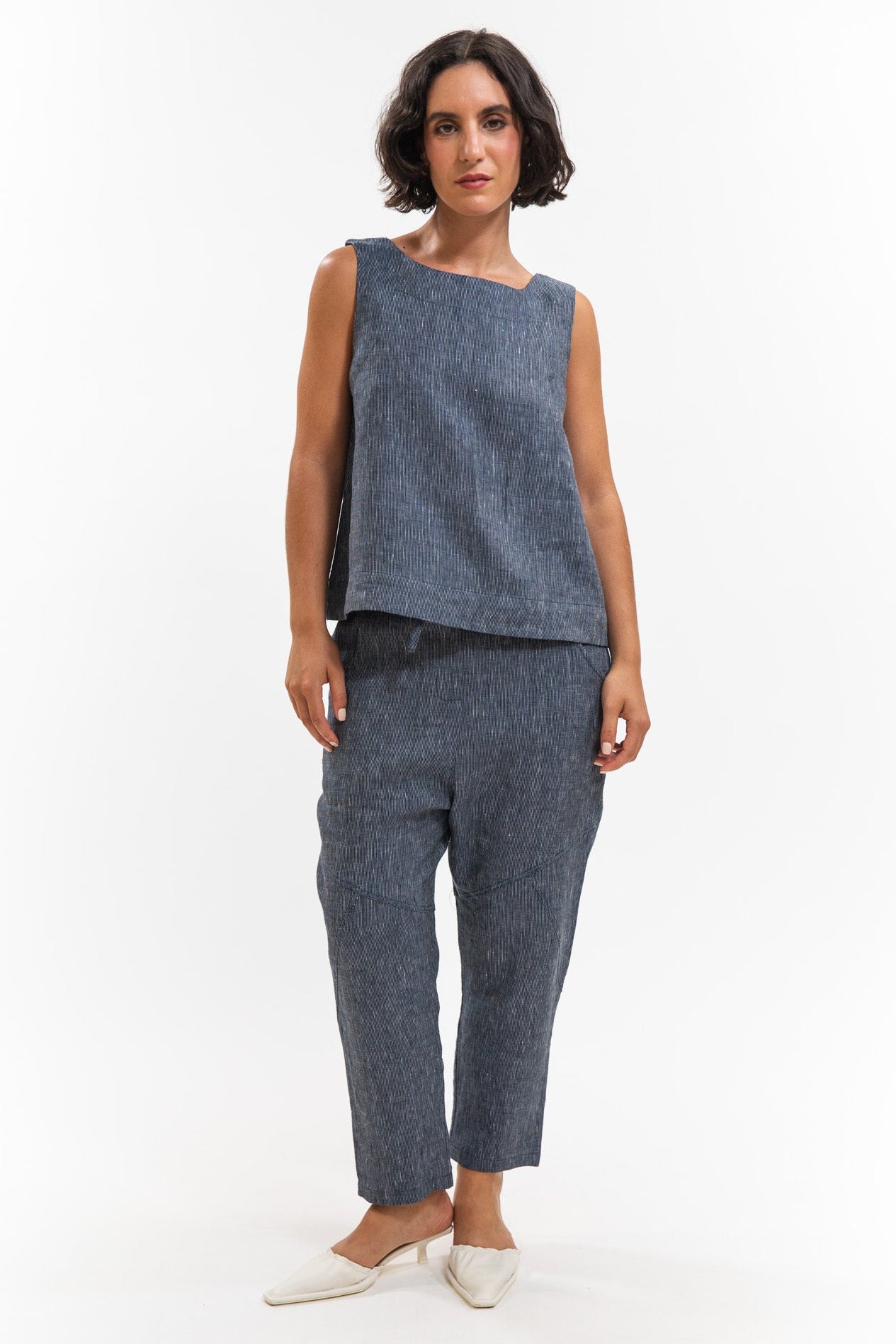 Ellis Shell Top | Navy Pinstripe