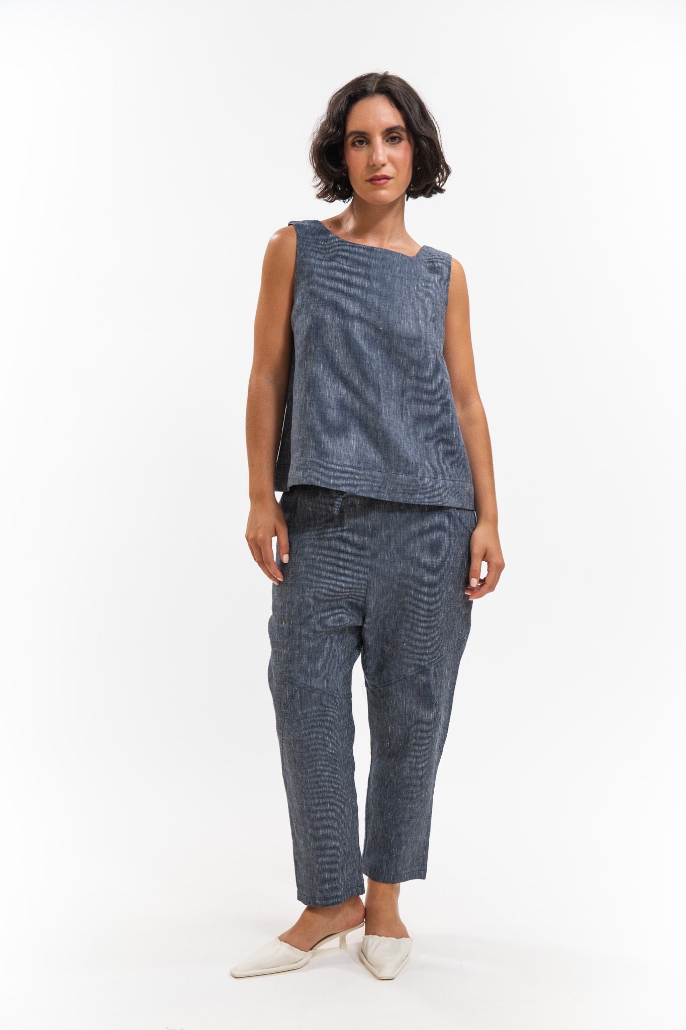 Ellis Shell Top | Navy Pinstripe