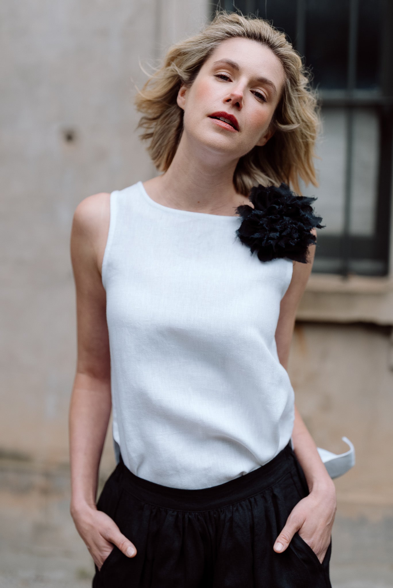 Fabric Flower Brooch | Black Crush