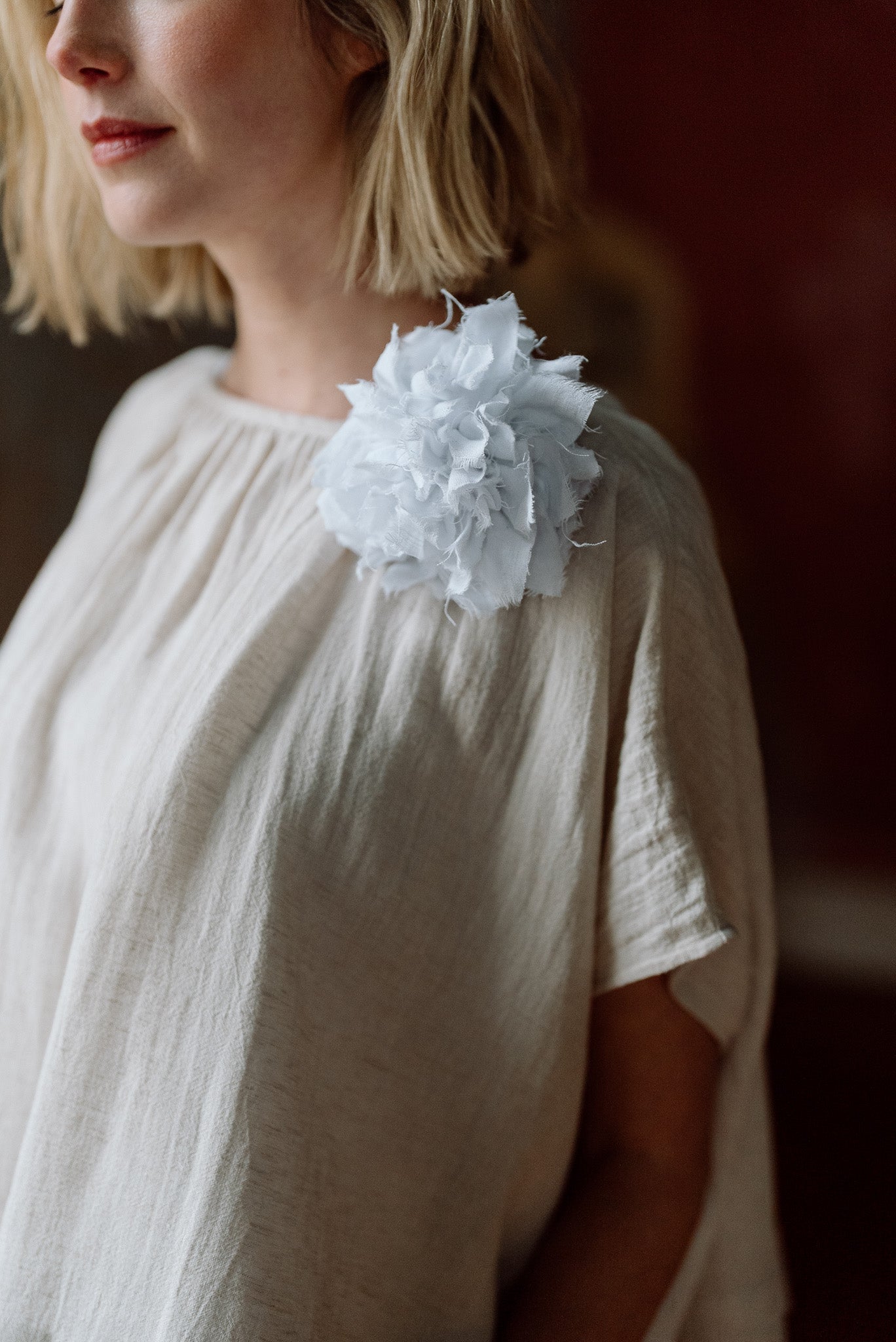 Fabric Flower Brooch | White
