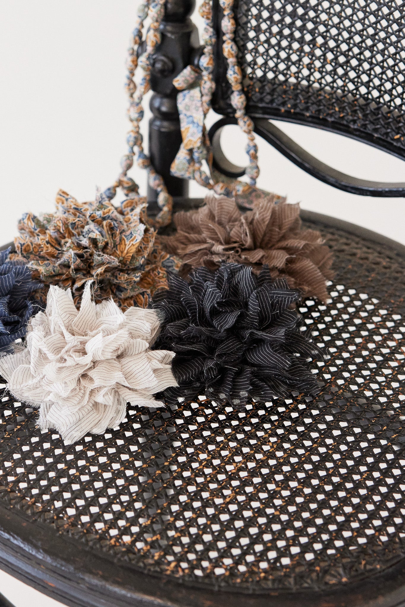 Fabric Flower Brooch | Black Cotton Voile