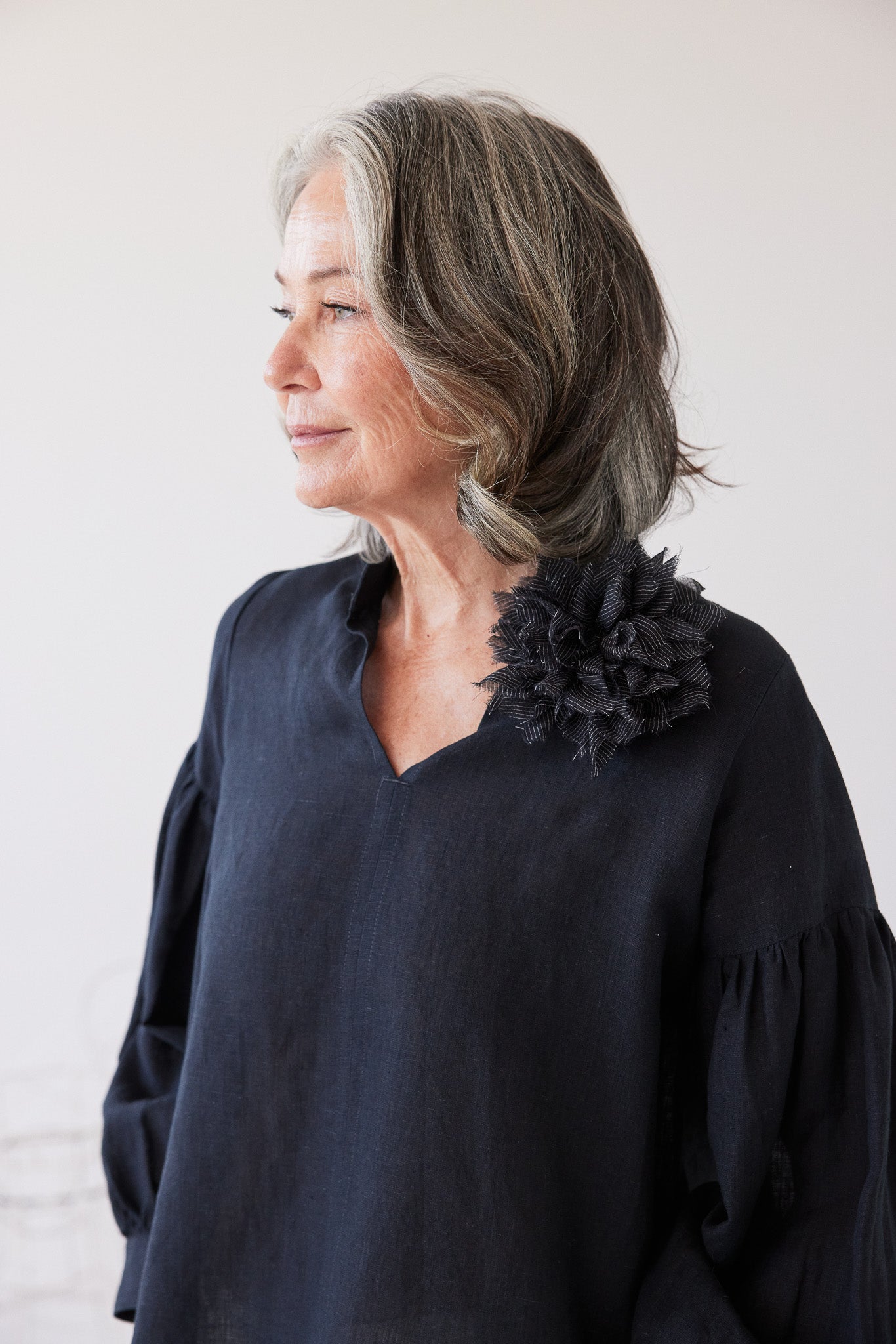 Fabric Flower Brooch | Black Cotton Voile