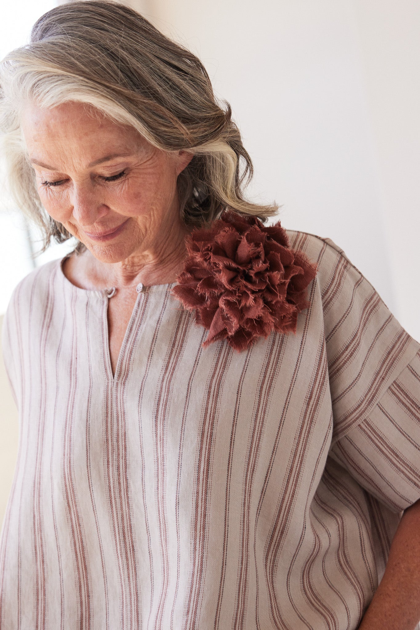 Fabric Flower Brooch | Brick