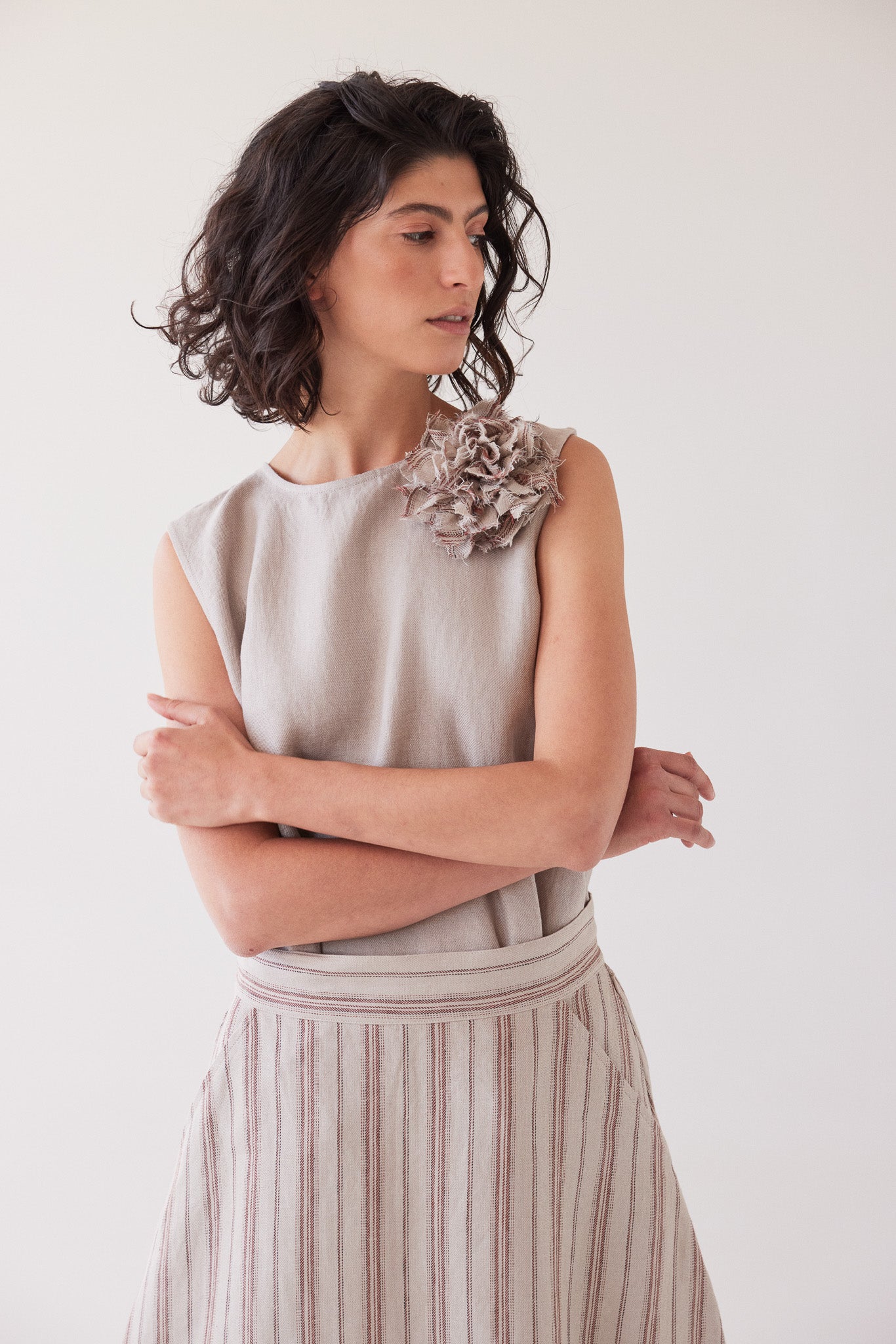 Fabric Flower Brooch | Brick Stripe