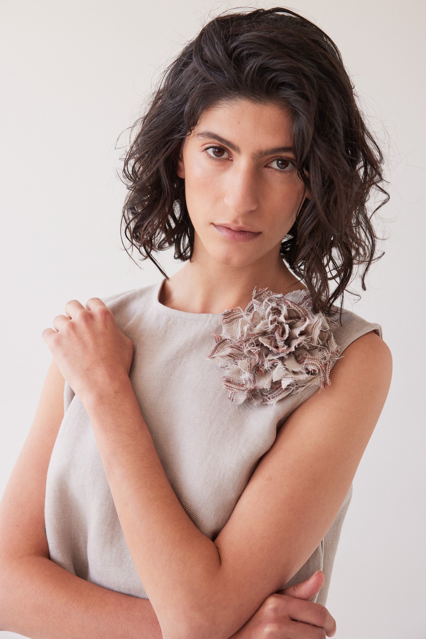 Fabric Flower Brooch | Brick Stripe