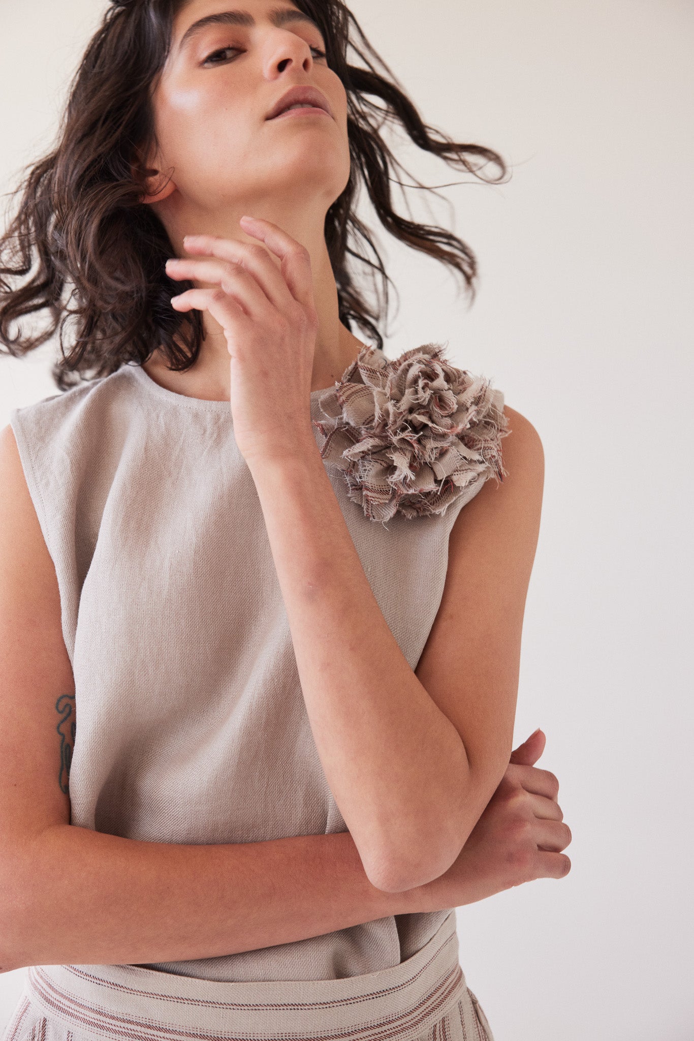 Fabric Flower Brooch | Brick Stripe