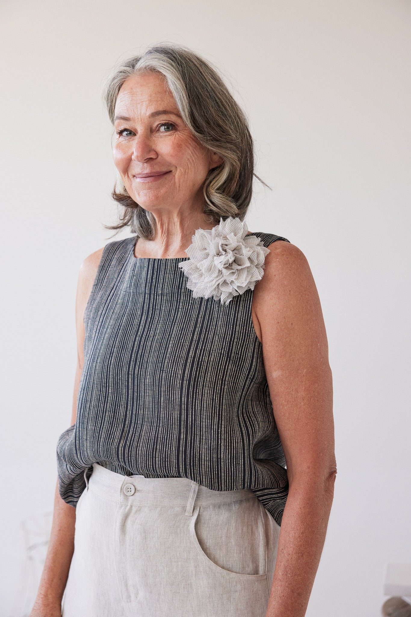 Fabric Flower Brooch | Chalk Cotton Voile