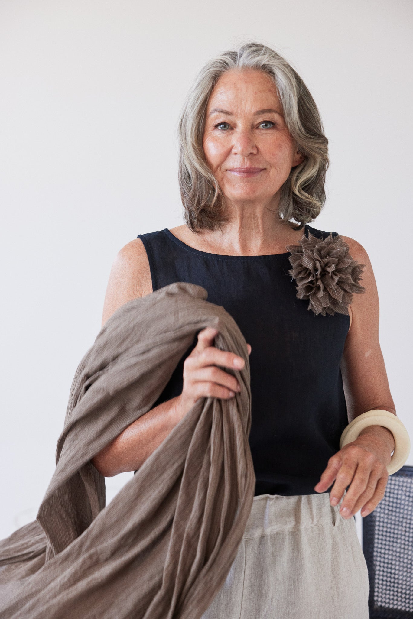 Fabric Flower Brooch | Mocha Cotton Voile