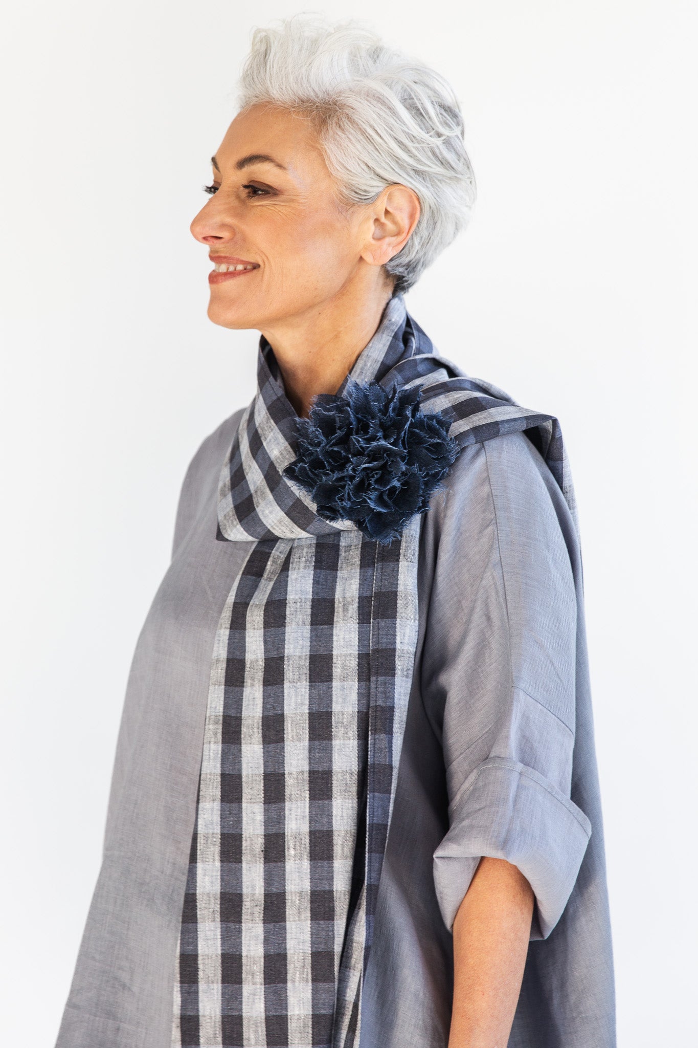 Fabric Flower Brooch | Navy