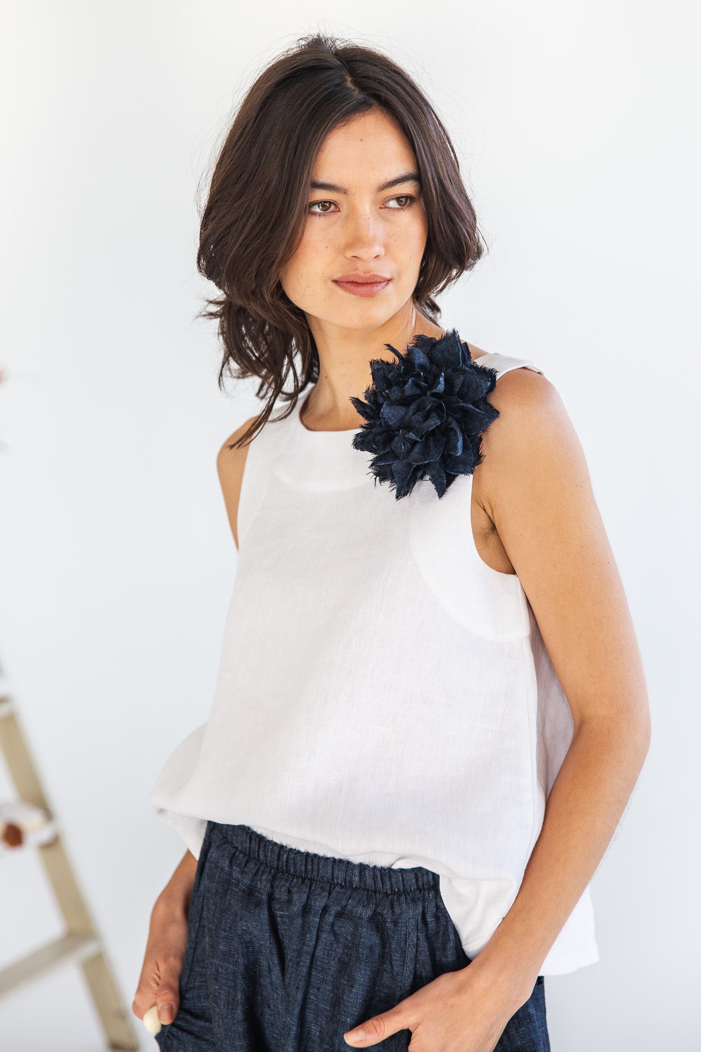 Fabric Flower Brooch | Navy