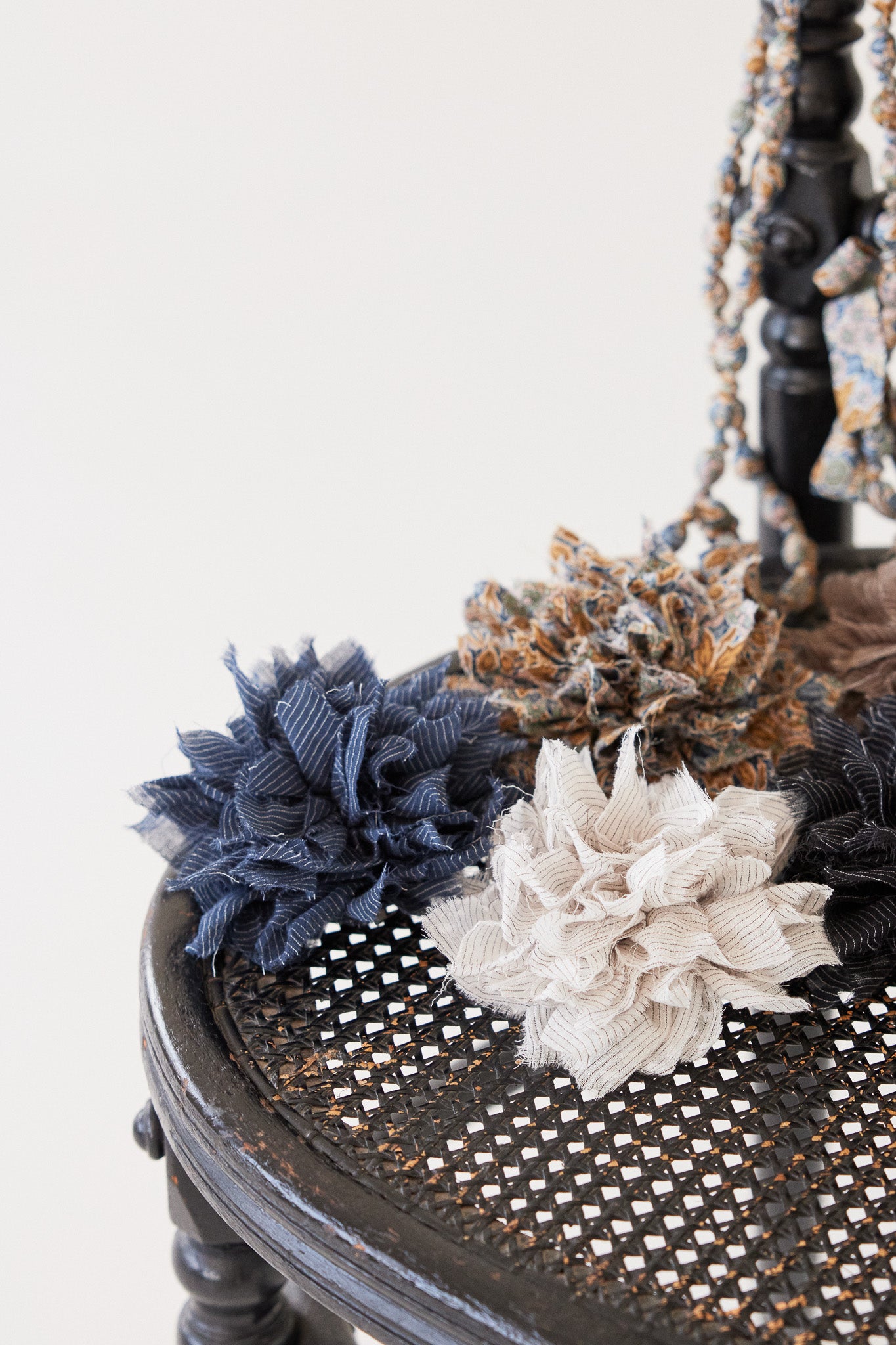 Fabric Flower Brooch | Navy Cotton Voile