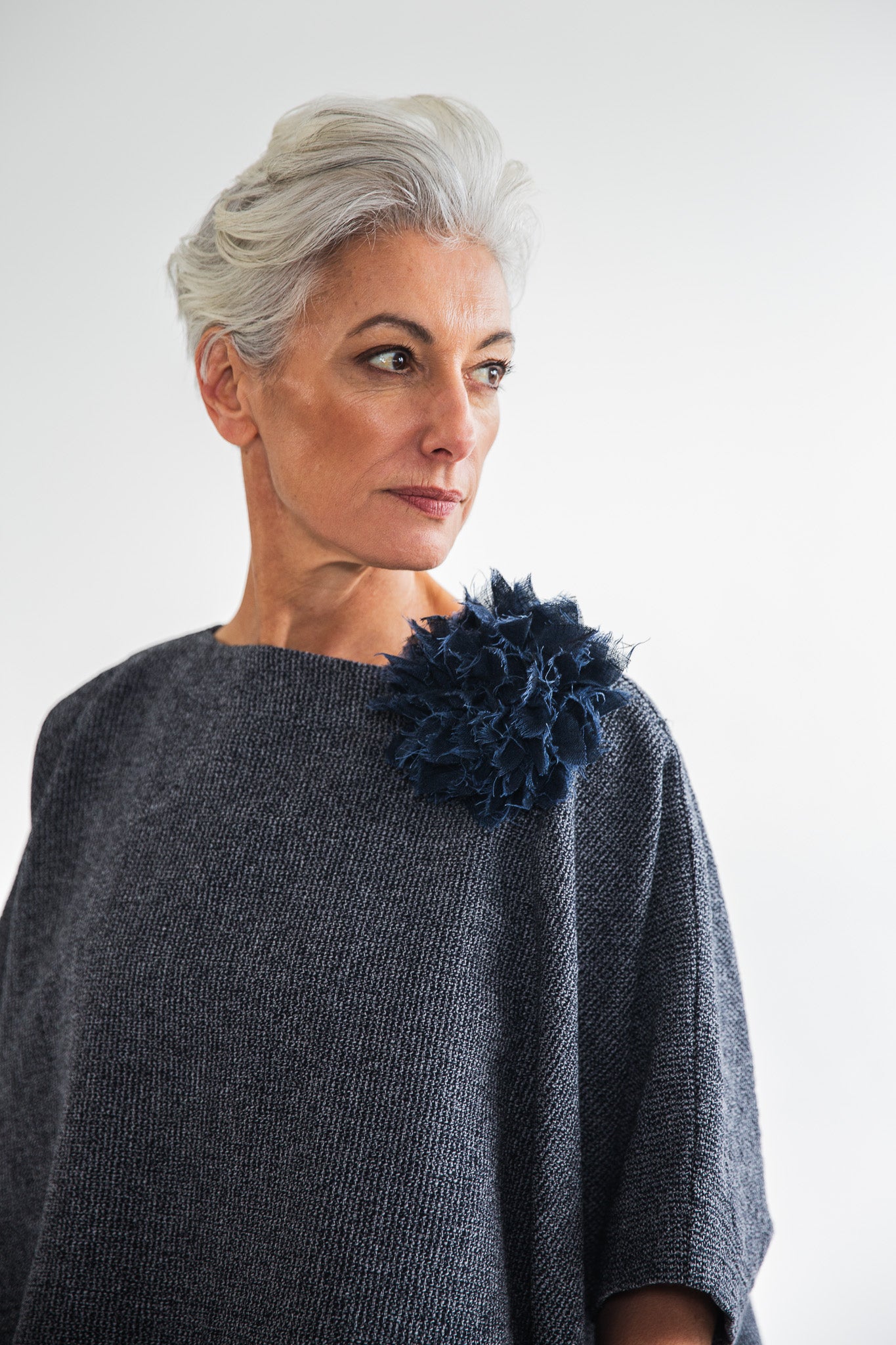 Fabric Flower Brooch | Navy Gauze