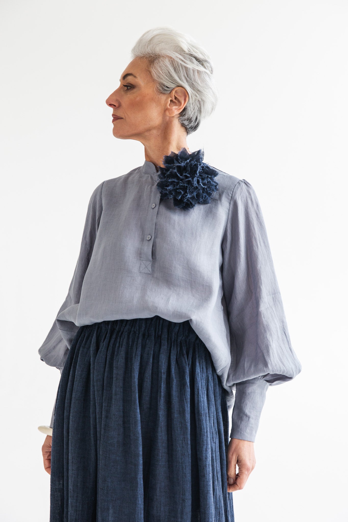 Fabric Flower Brooch | Navy Gauze