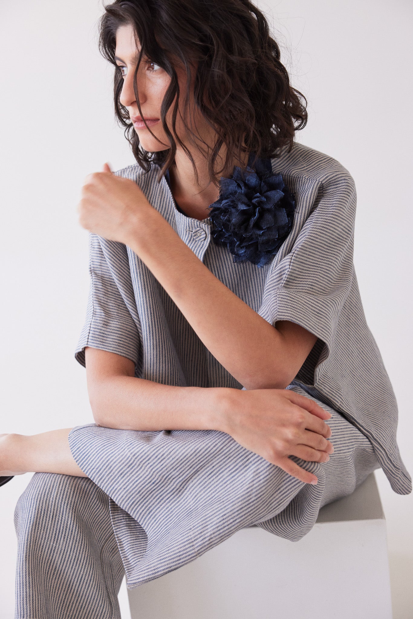 Fabric Flower Brooch | Navy