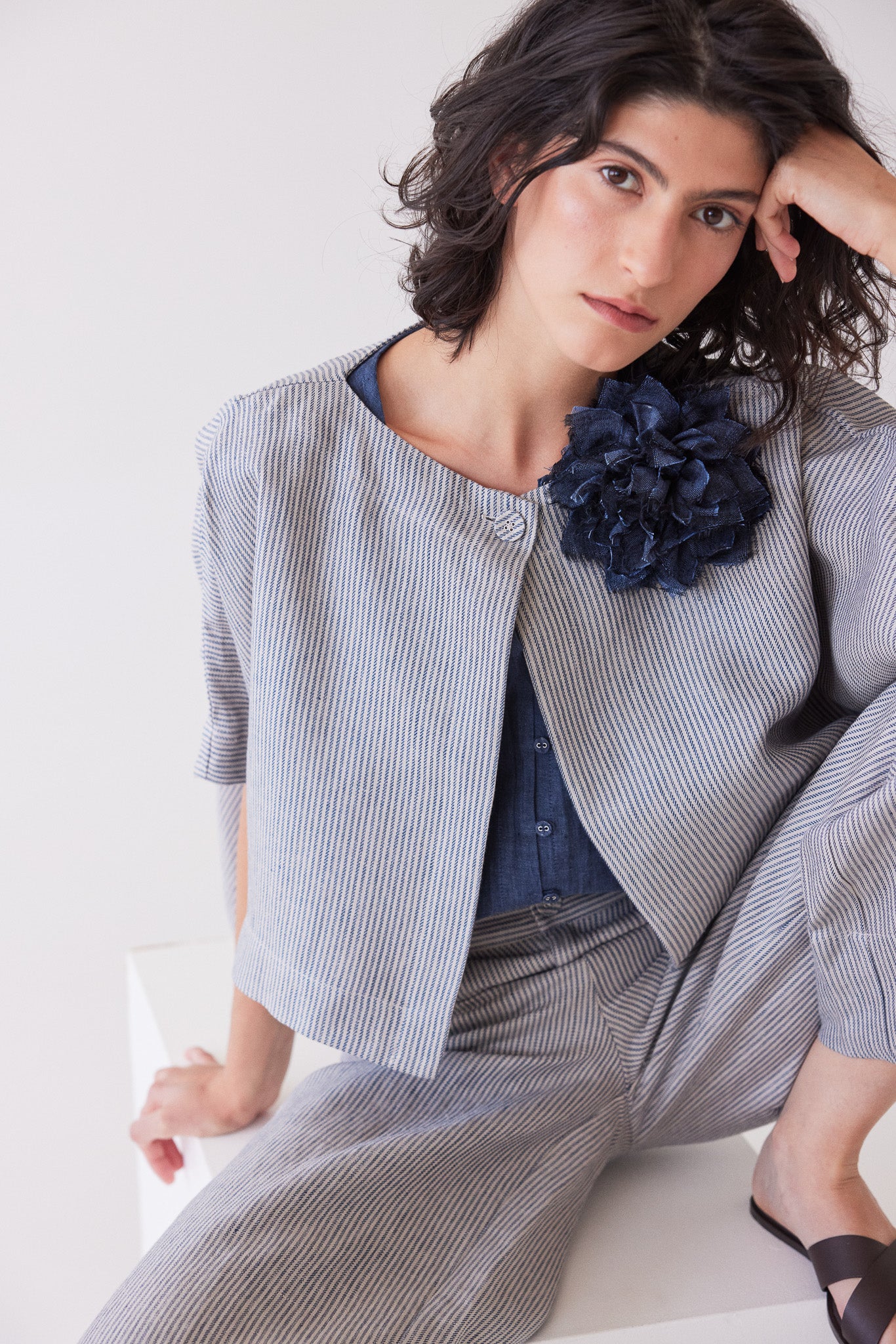 Fabric Flower Brooch | Navy