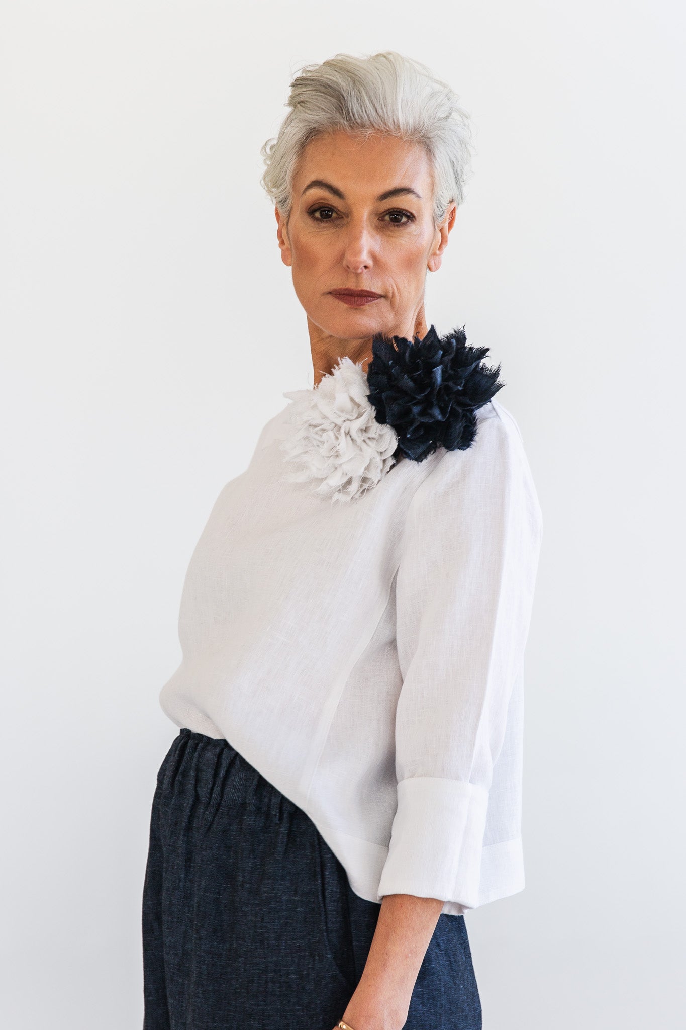 Fabric Flower Brooch | White