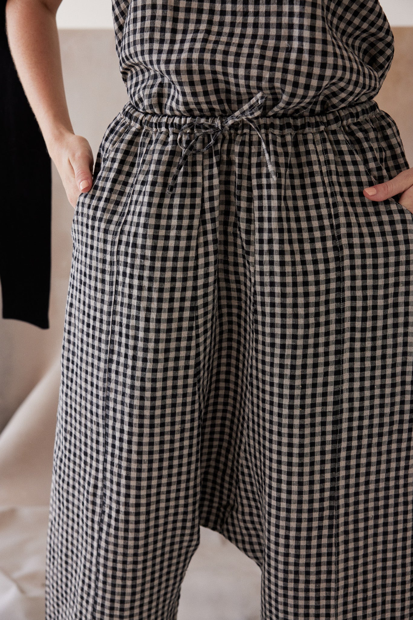 Ginza Drop Crotch Pant | Black Gingham