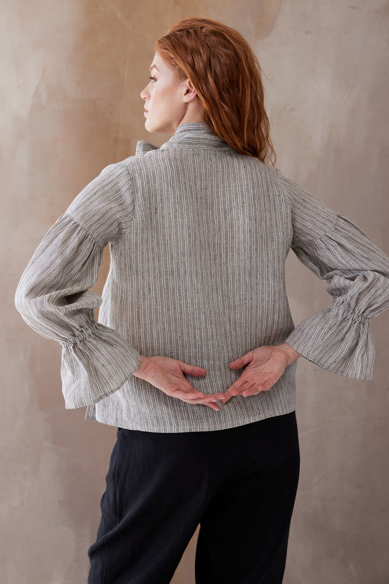 Harlow Neck Tie Blouse | Stippling Stripe