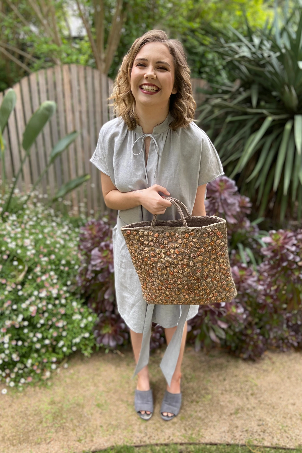 Sophie Digard | Large Crochet Raffia Tote | Chateau Grey