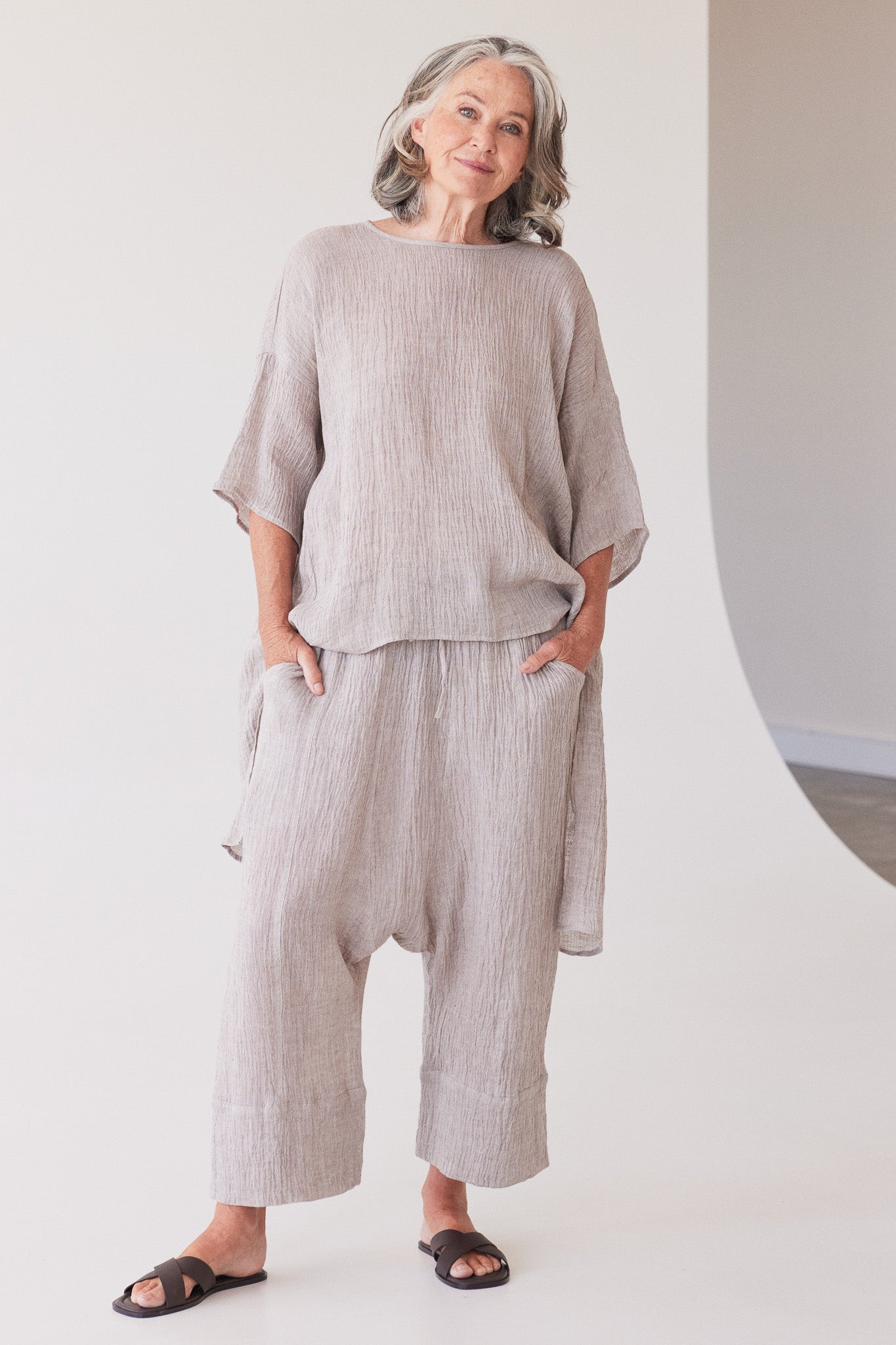 Lanie Relaxed Top | Stone Gauze