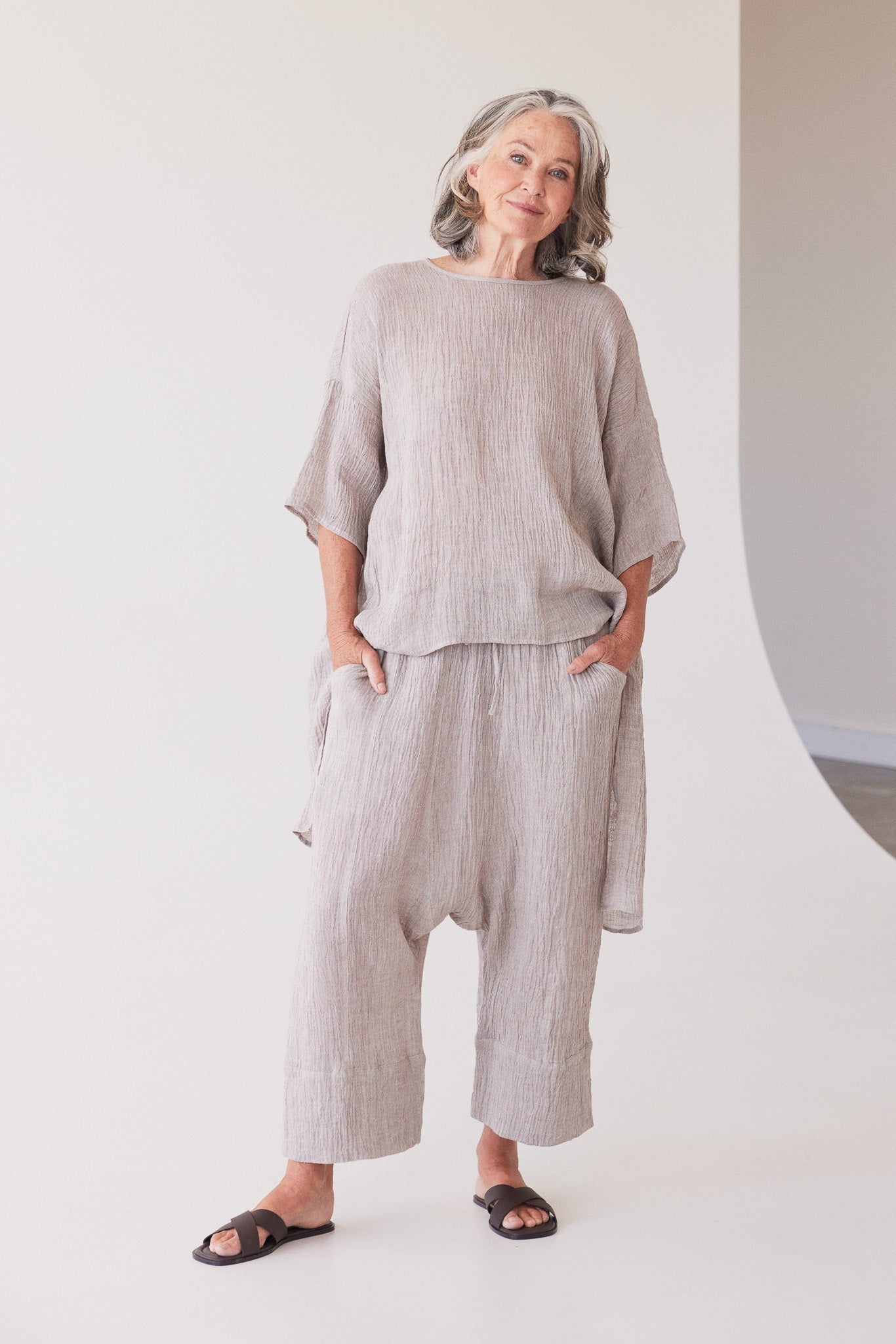 Ginza Drop Crotch Pant | Stone Gauze