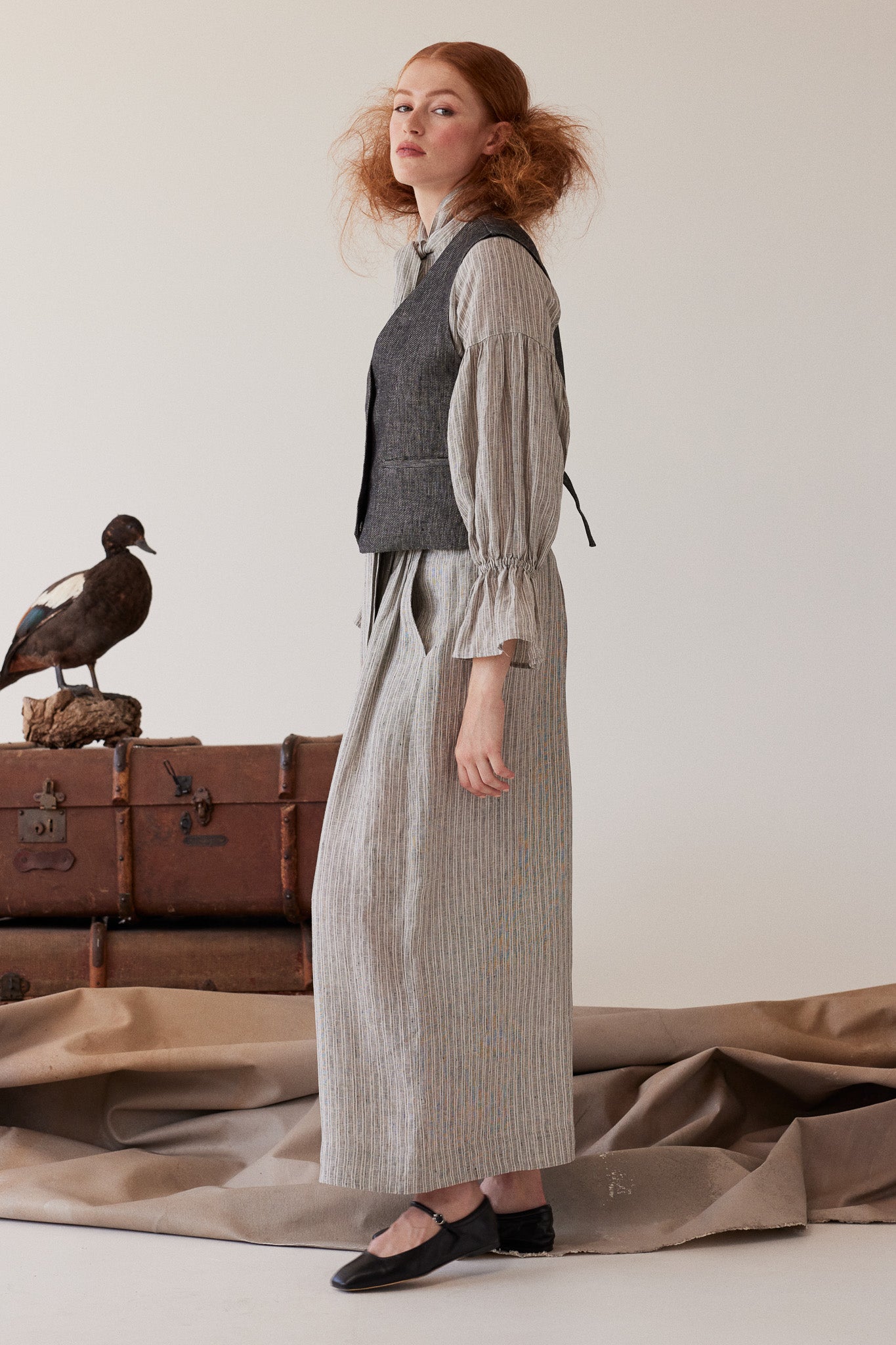 Lauri Pleated Culotte | Stippling Stripe