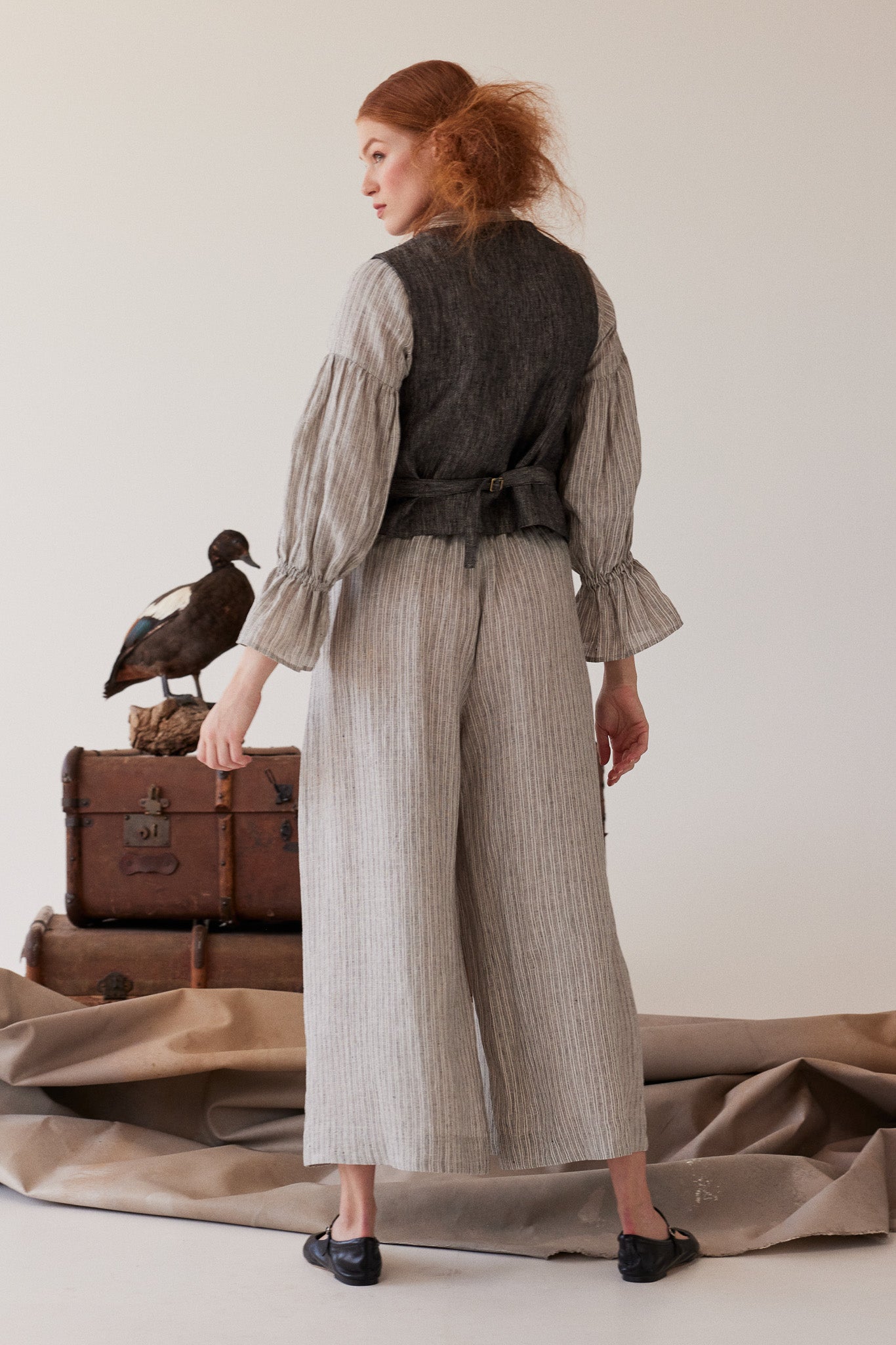 Lauri Pleated Culotte | Stippling Stripe