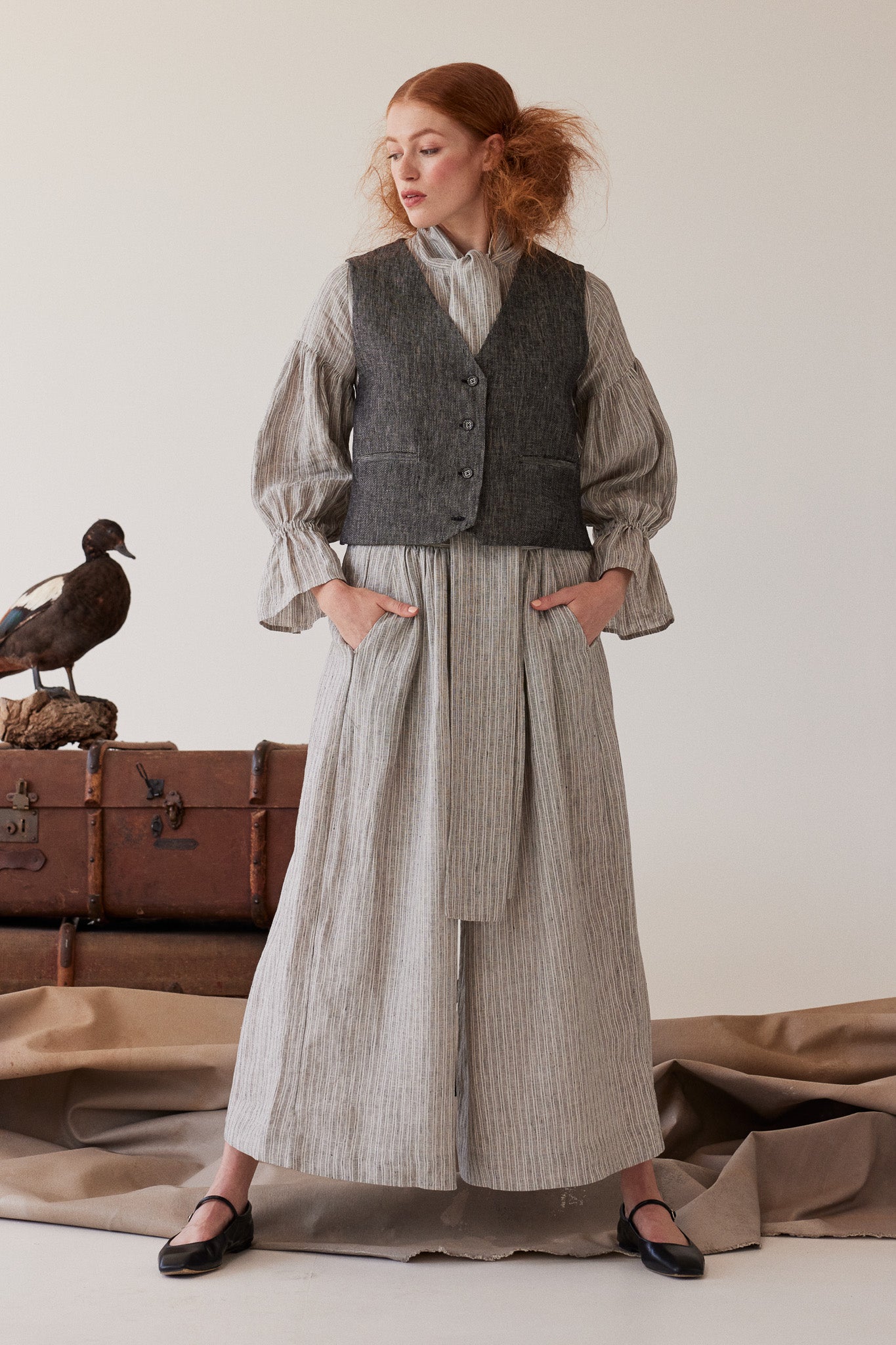 Lauri Pleated Culotte | Stippling Stripe