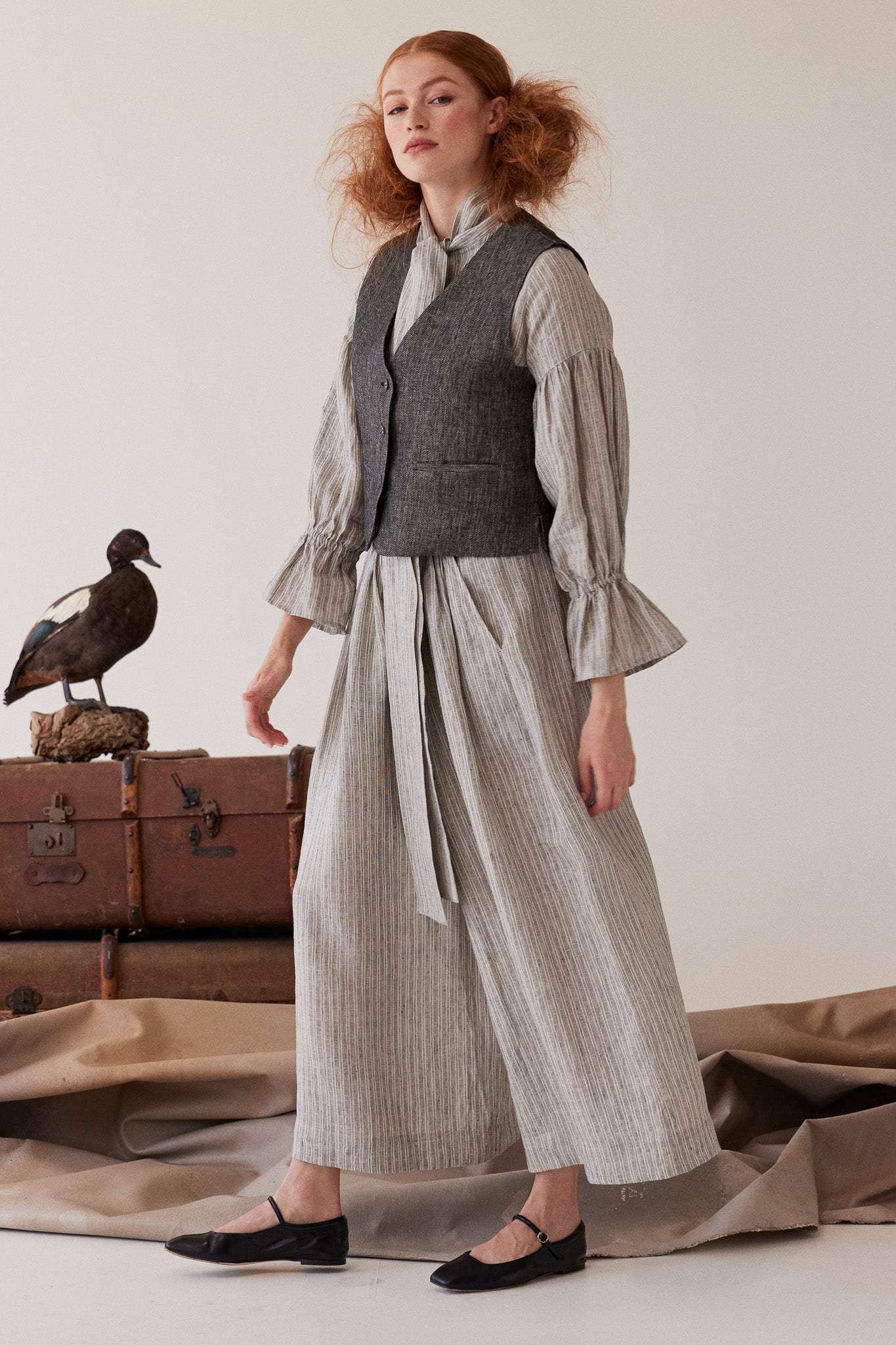 Lauri Pleated Culotte | Stippling Stripe