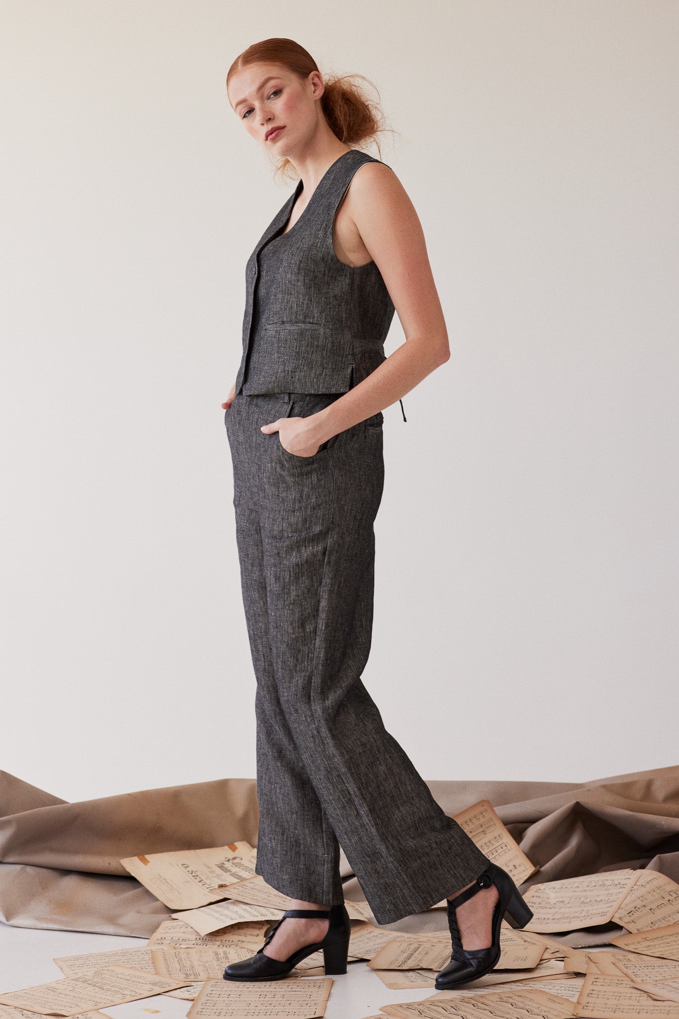 Lincoln Straight Leg Pant | Black Denim Linen