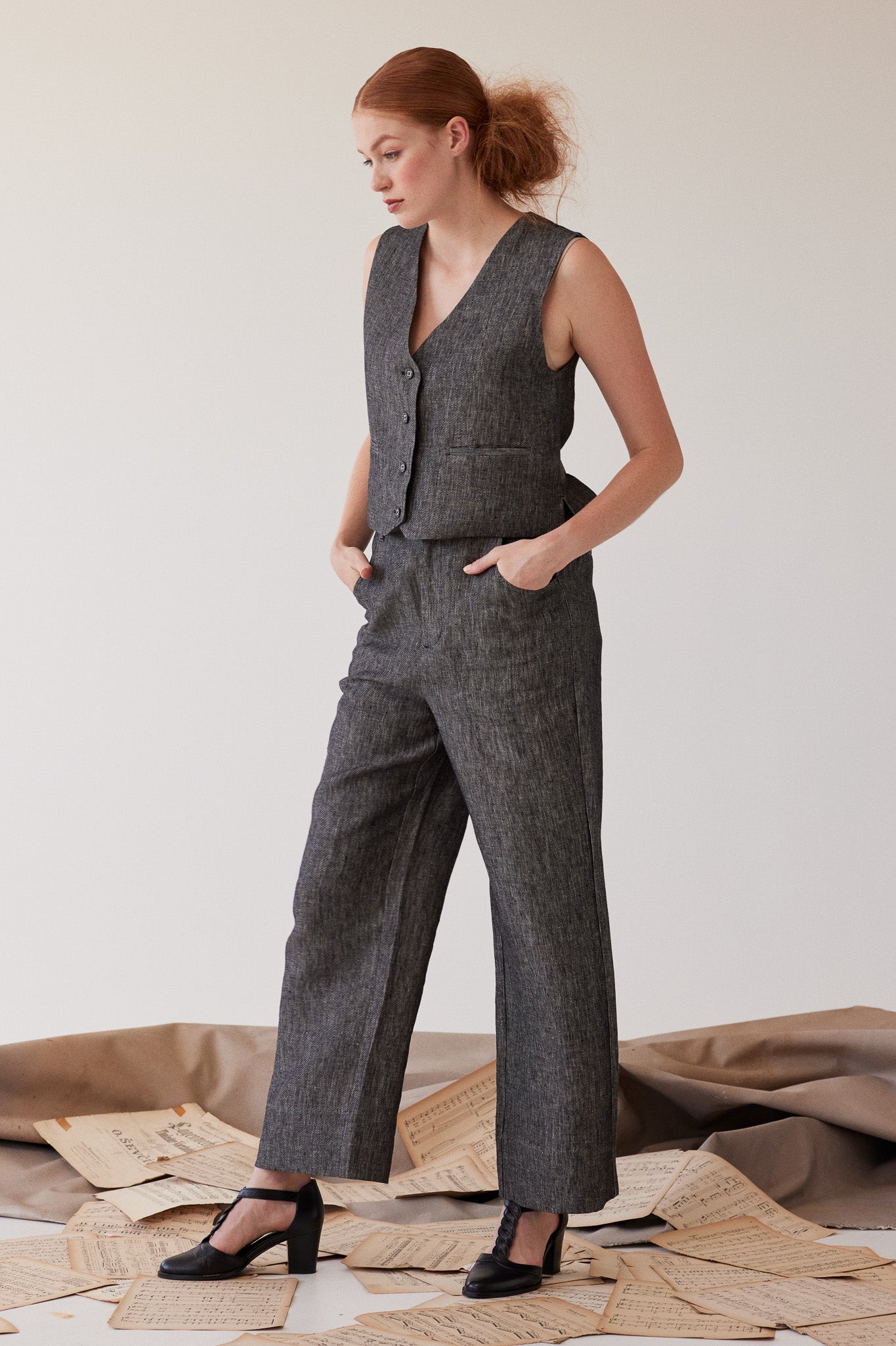 Lincoln Straight Leg Pant | Black Denim Linen