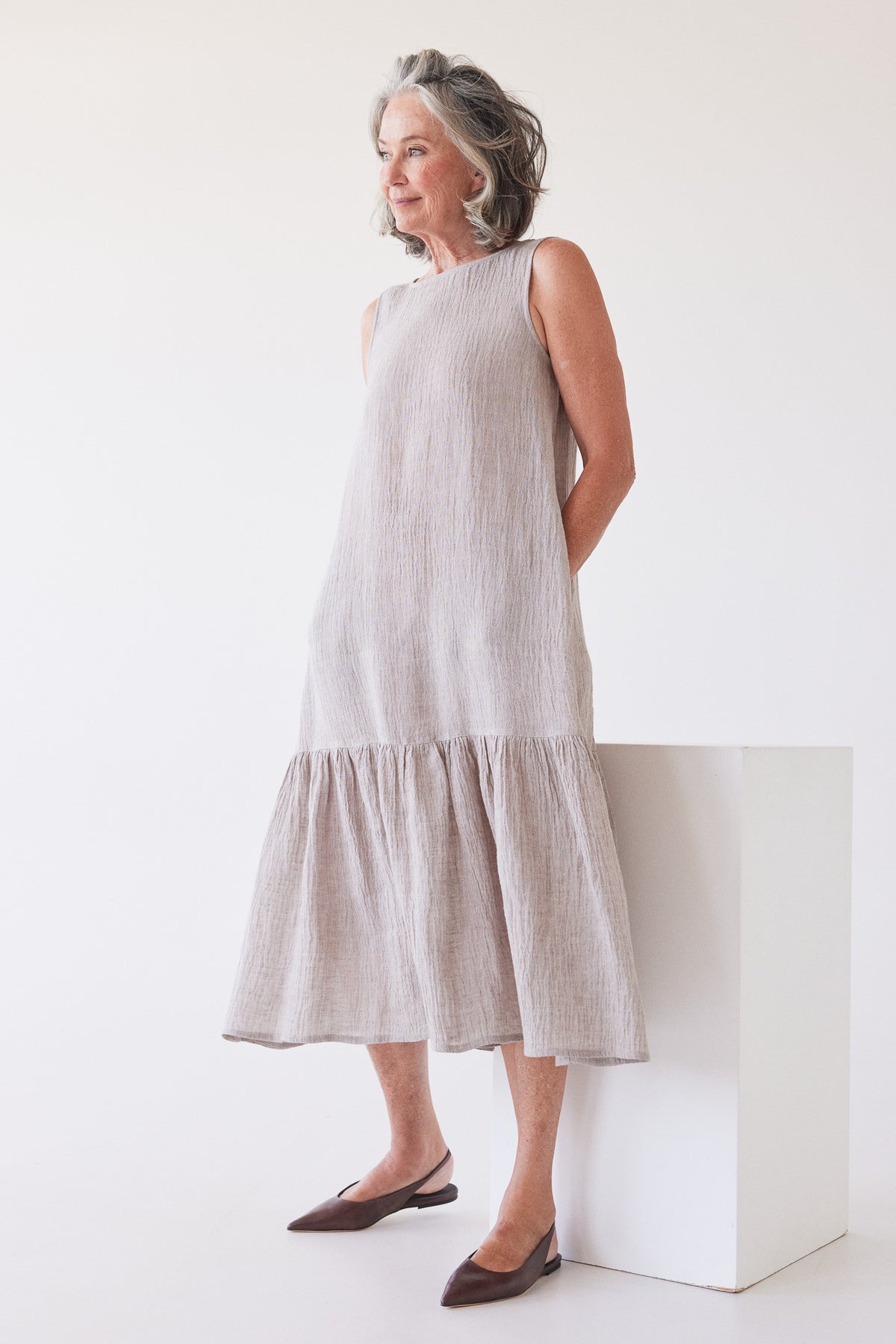 Maya Midi Dress | Stone Gauze