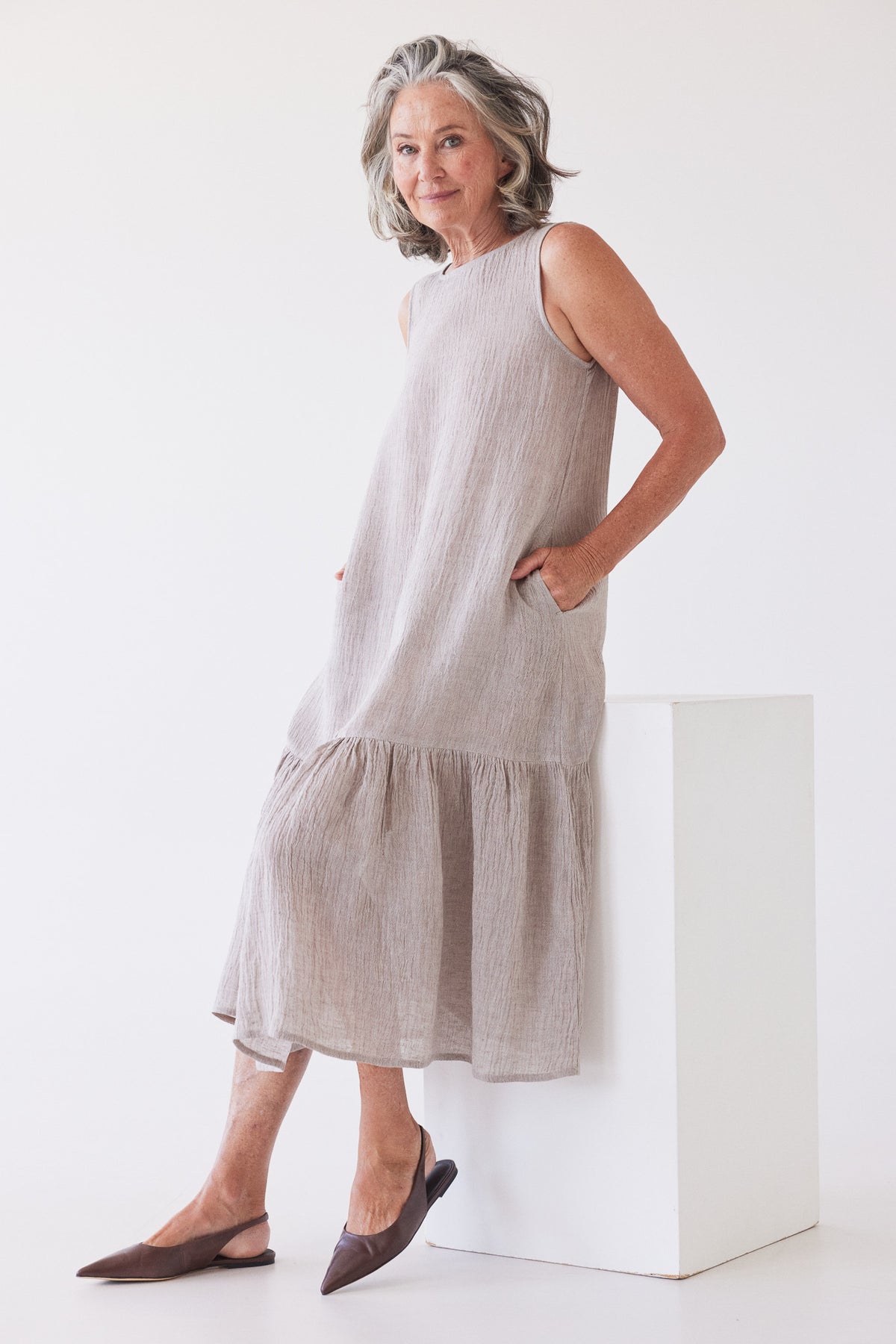Maya Midi Dress | Stone Gauze