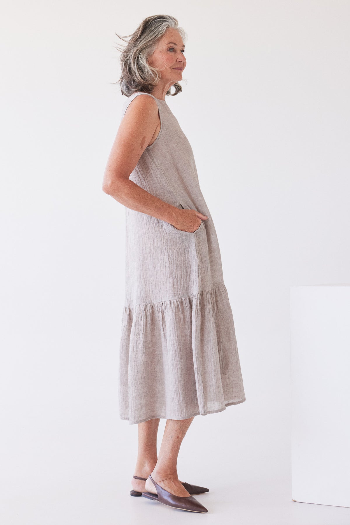 Maya Midi Dress | Stone Gauze
