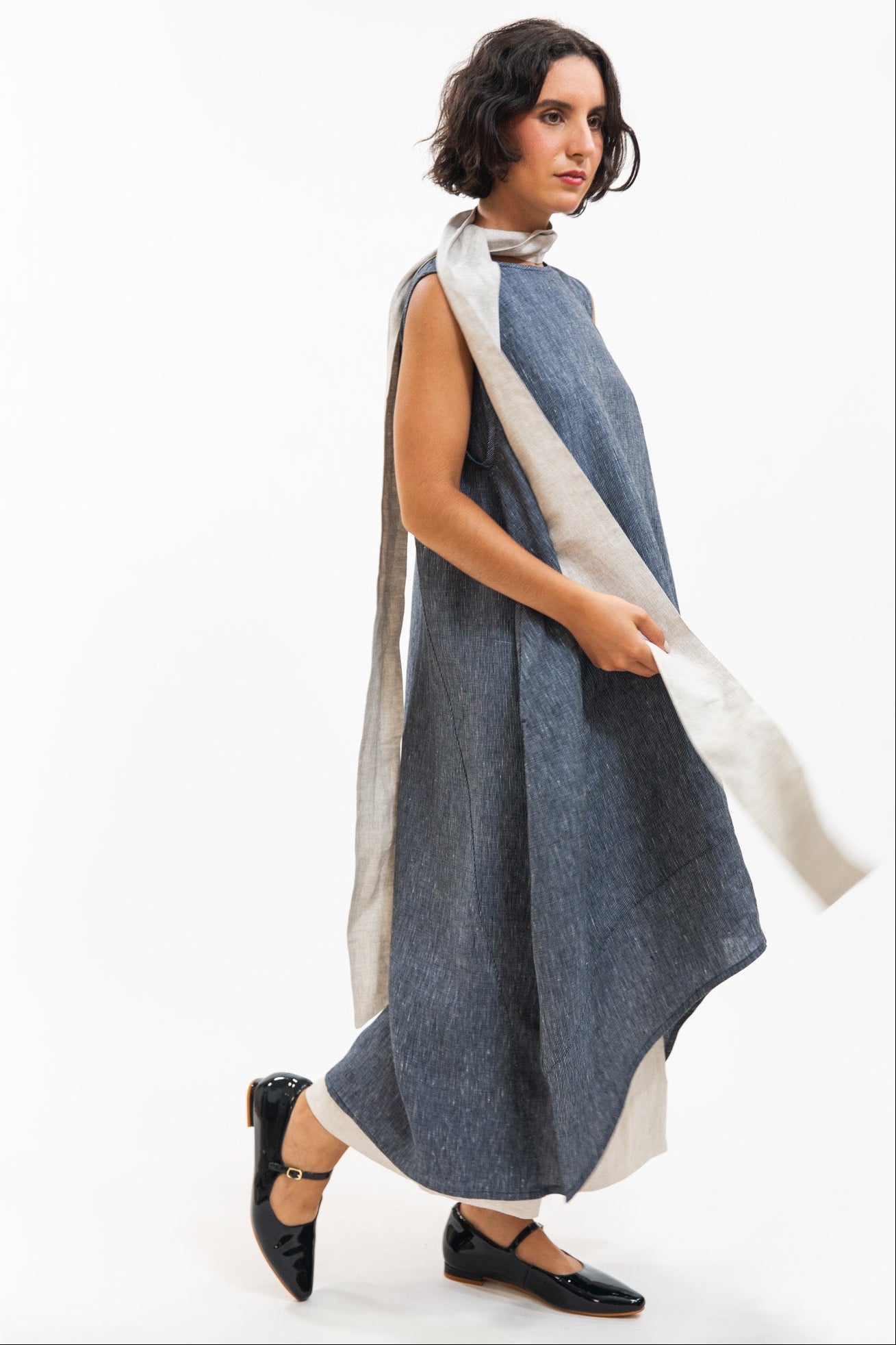 Mia Dress | Navy Pinstripe