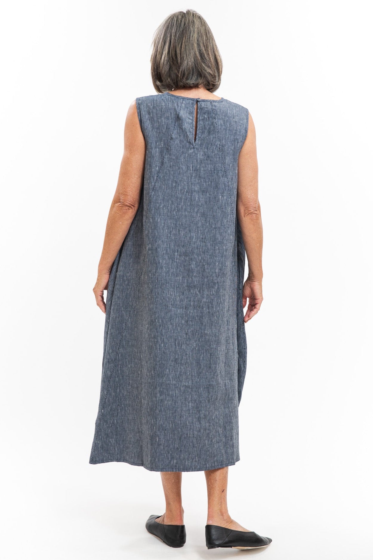Mia Dress | Navy Pinstripe