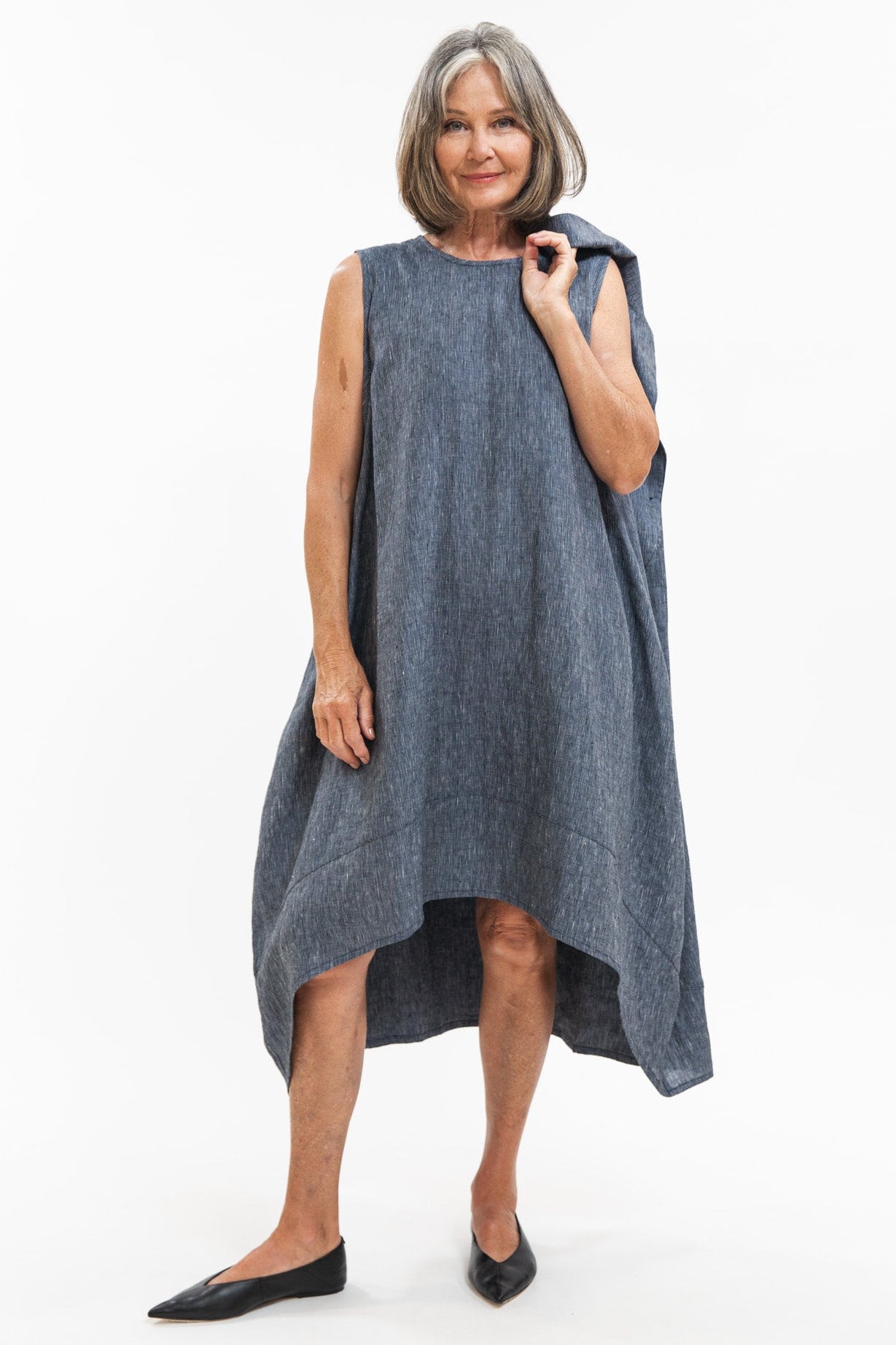 Mia Dress | Navy Pinstripe