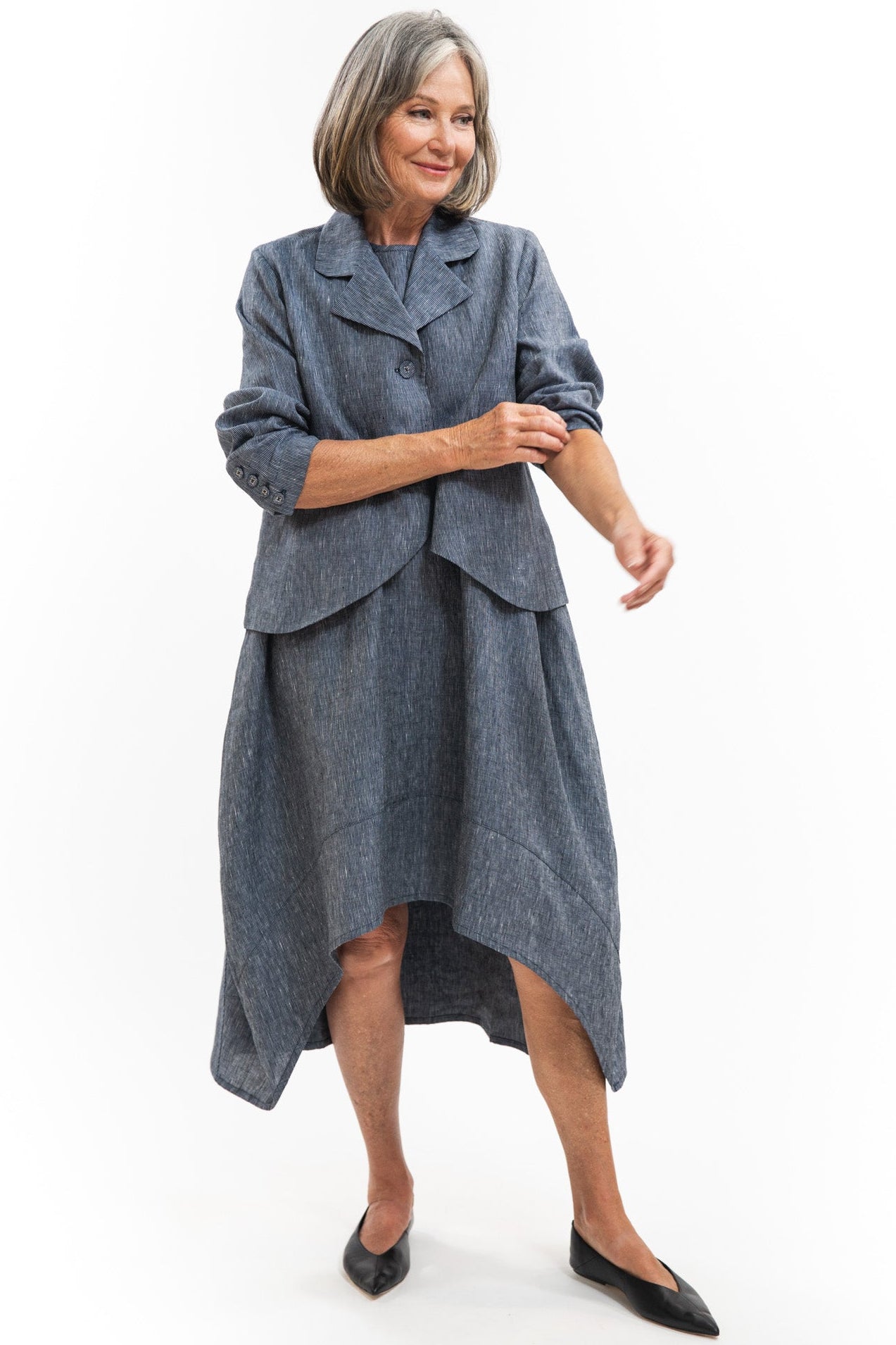 Mia Dress | Navy Pinstripe