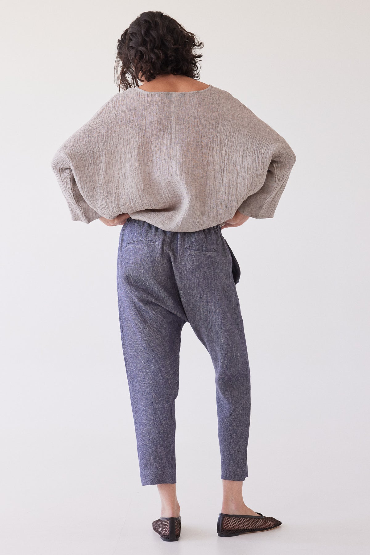 Millicent Drop Crotch Pant | Dusty Denim Linen
