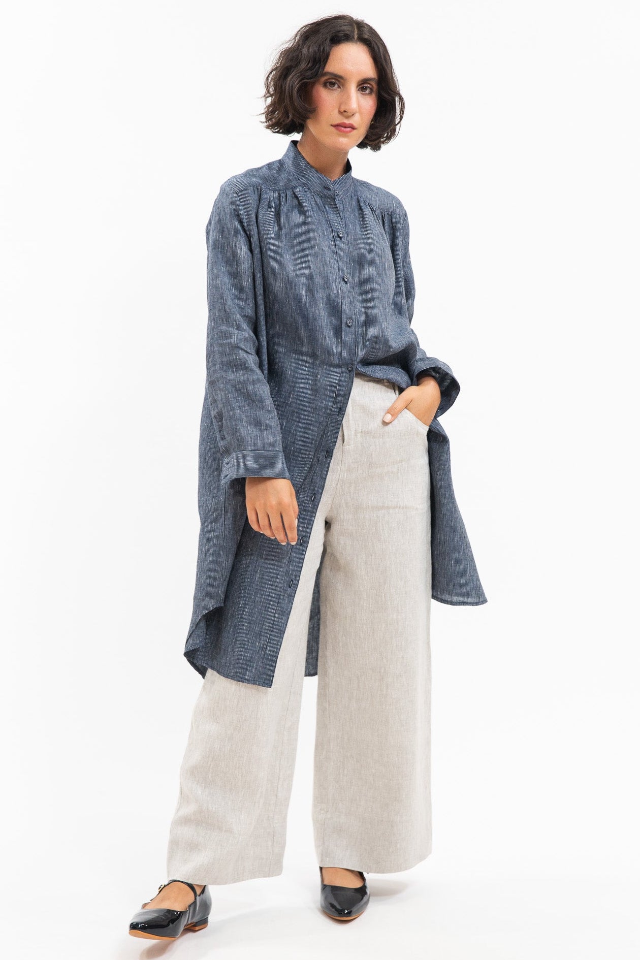 Ophelia Shirt Dress | Navy Pinstripe