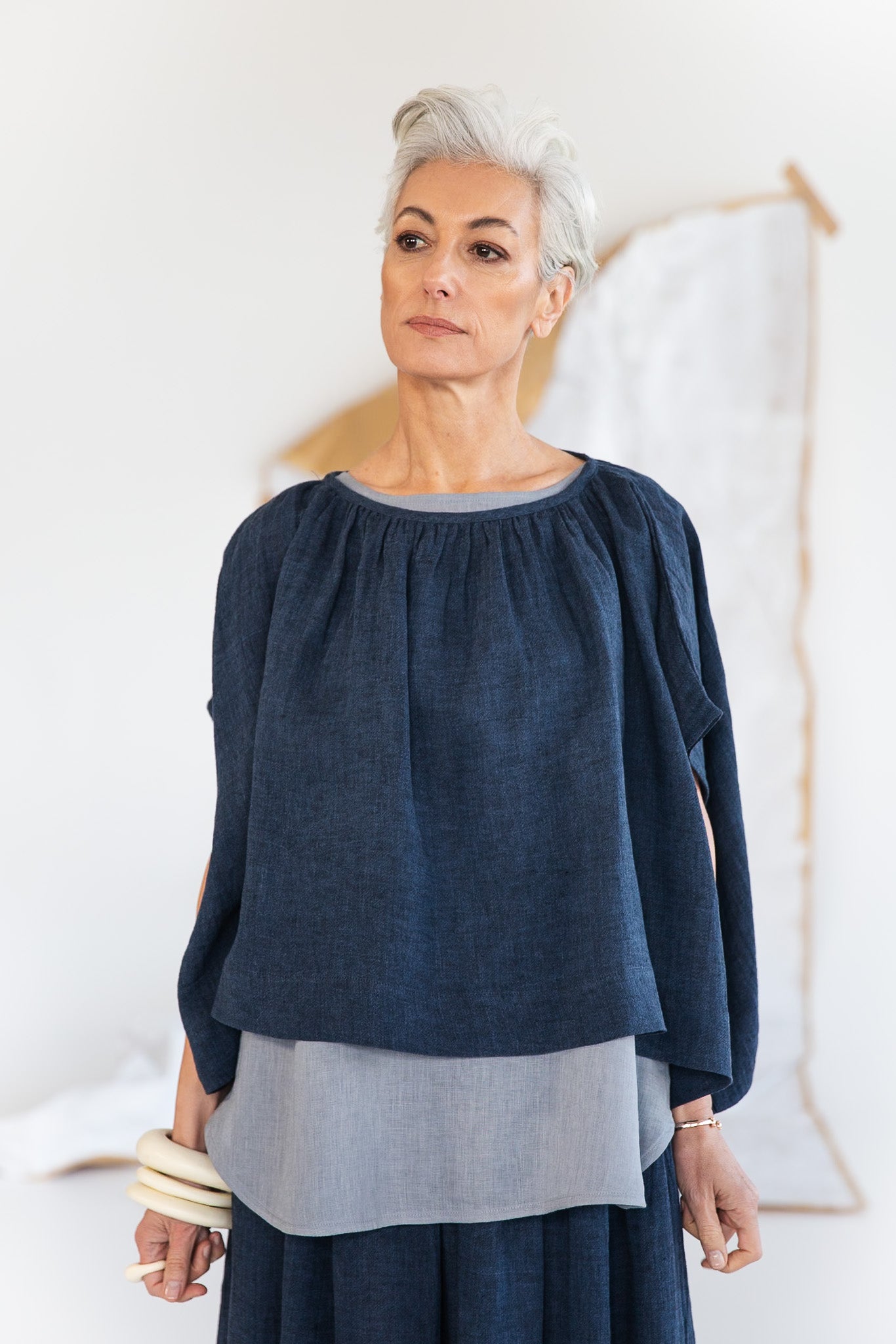 Poppy Top | Navy Gauze