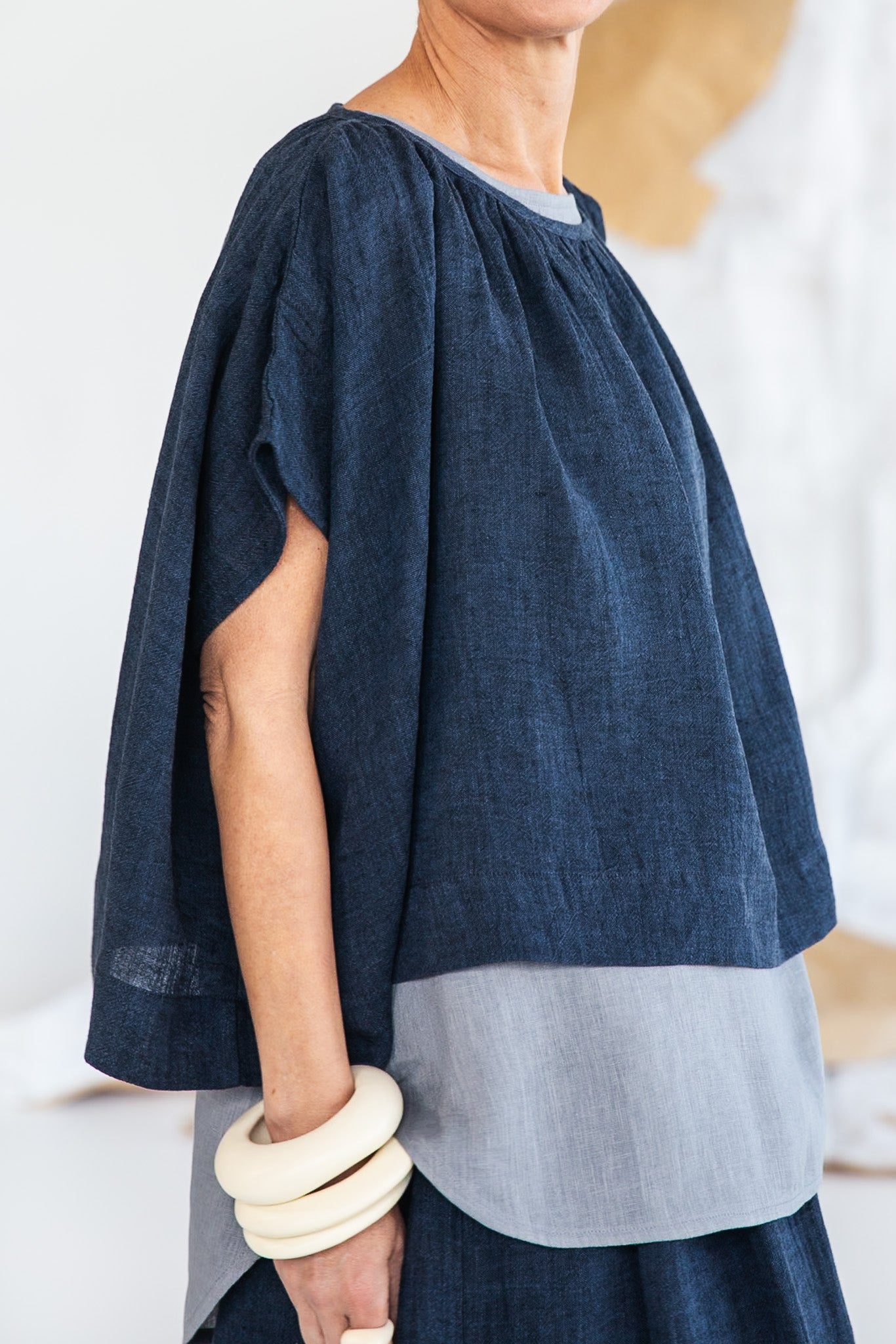 Poppy Top | Navy Gauze