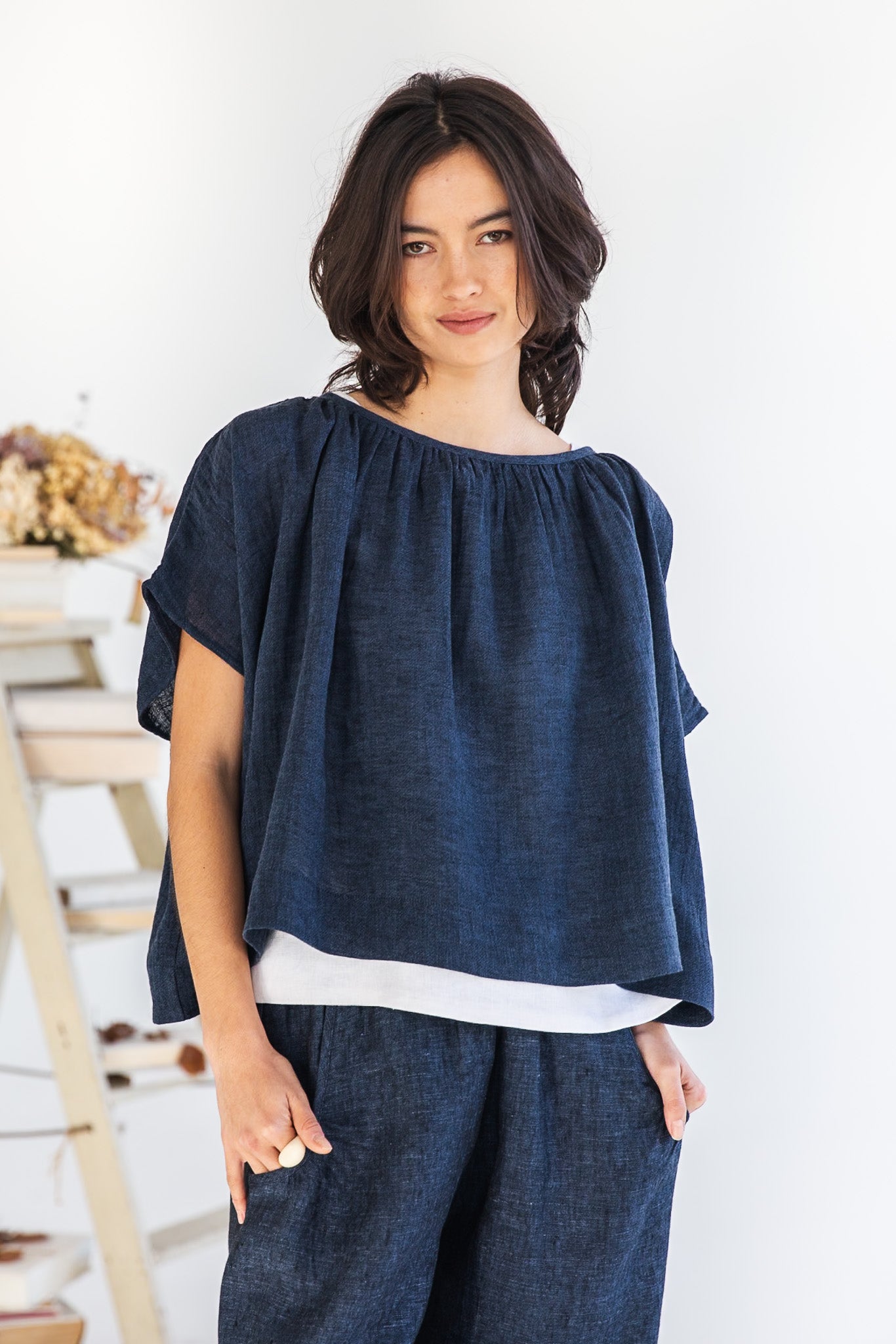 Poppy Top | Navy Gauze